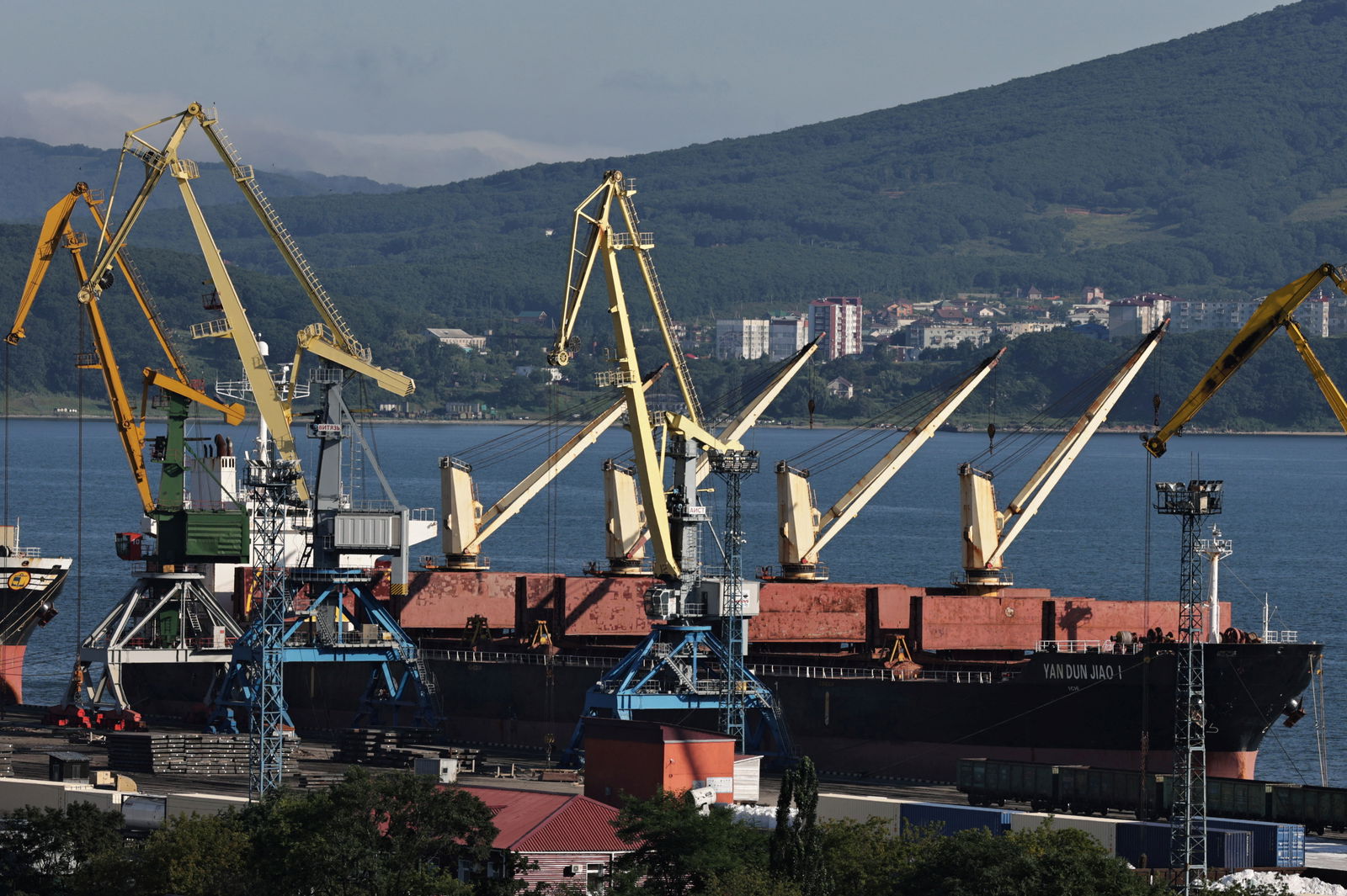 A view shows the Yan Dun Jiao 1 bulk carrier in the Vostochny container port in the shore of Nakhodka Bay near the port city of Nakhodka, Russia, Aug. 12, 2022.