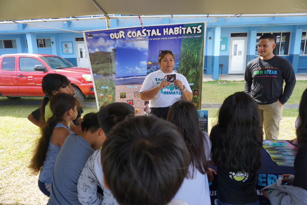 The Division of Coastal Resources Management makes a presentation to Garapan Elementary School students on Thursday, May 23.