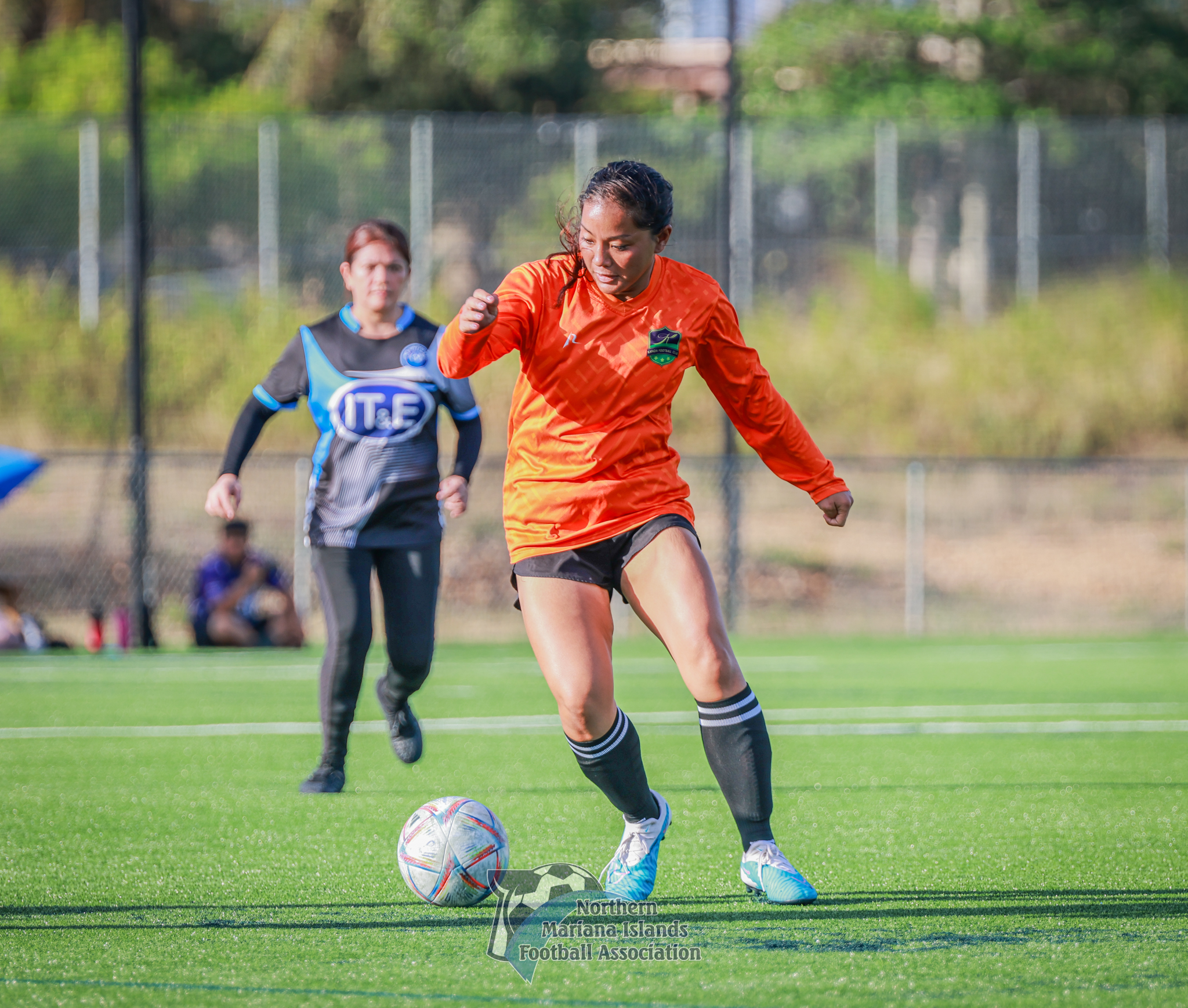 Kanoa FC's Ayessa Tereyama sets up the play during a Tikekcha-Awaal division game of the Dove Women’s League Spring 2024 at the NMI Soccer Training Center in Koblerville on Sunday.