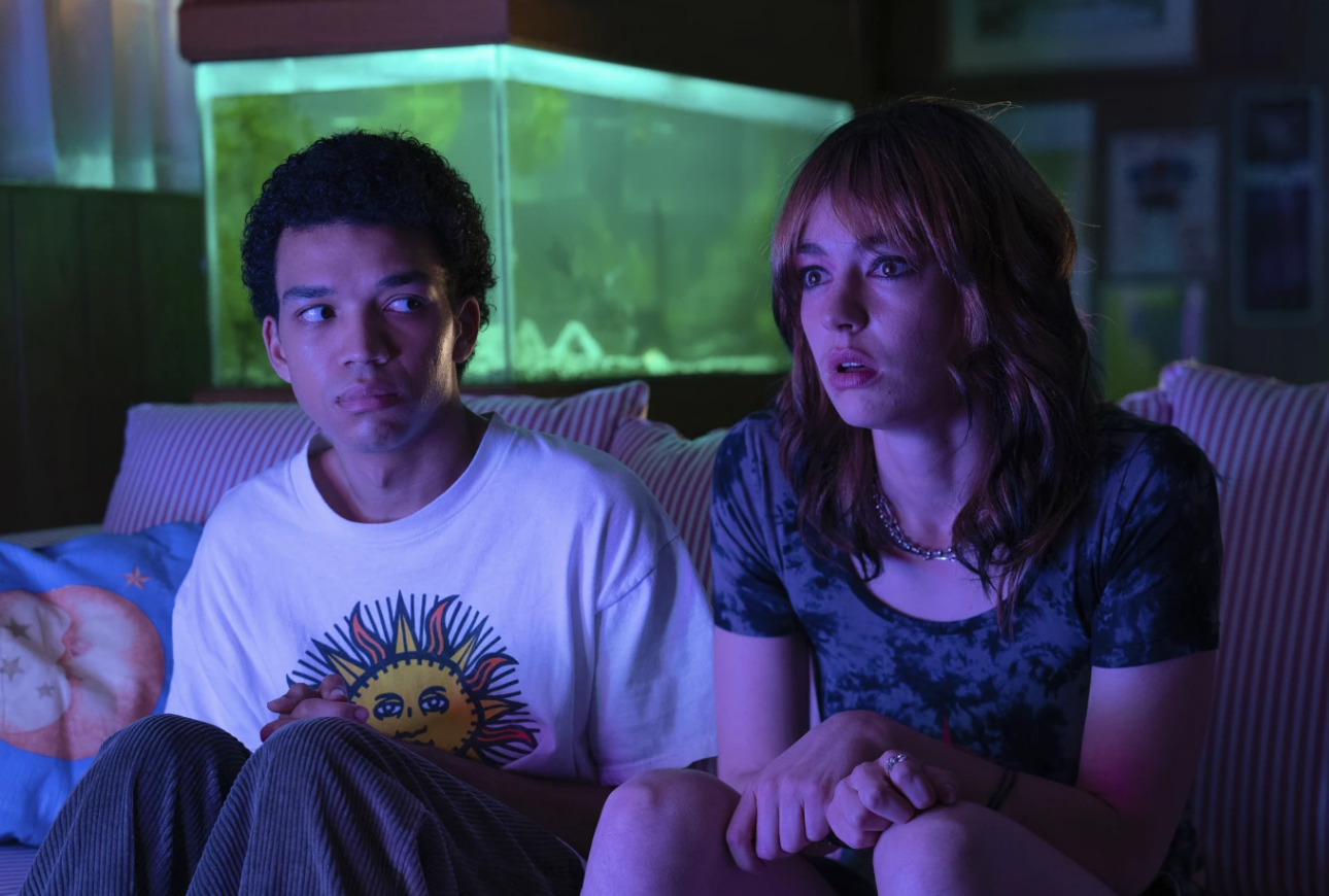 Justice Smith, left, and Brigette Lundy-Paine in a scene from “I Saw the TV Glow.”