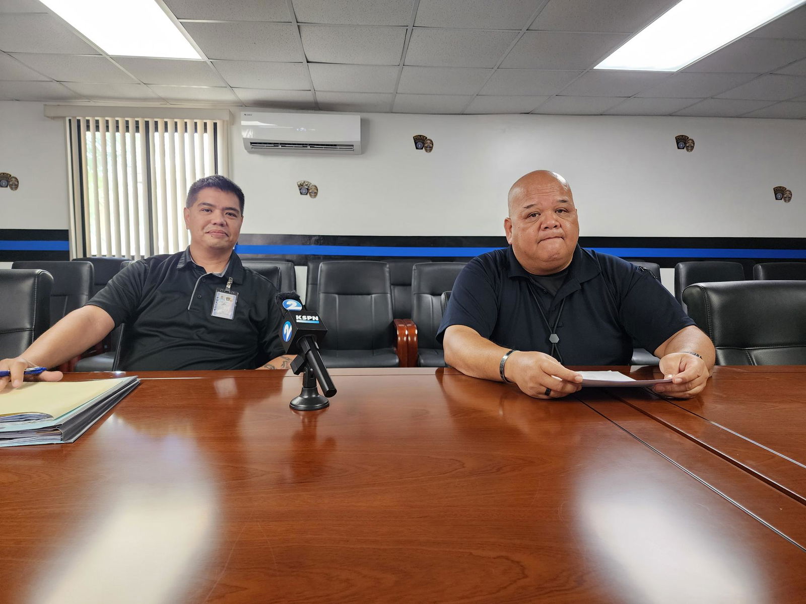 Department of Public Safety Commissioner Anthony Macaranas, right, and Assistant Chief of Police and acting DPS Public Information Officer Simon Manacop conduct a press conference Friday morning.