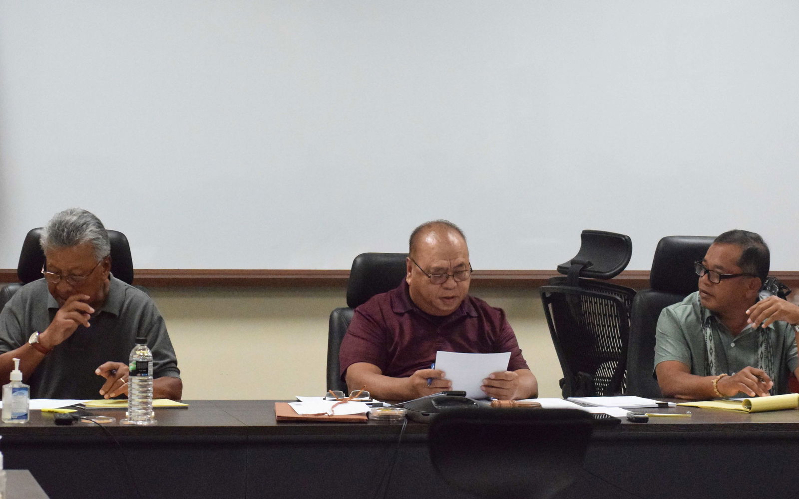 The three remaining members of the Commonwealth Casino Commission hold a meeting on Thursday: Mario Taitano, Chairman Edward C. Deleon Guerrero and Vice Chairman Ralph S. Demapan.