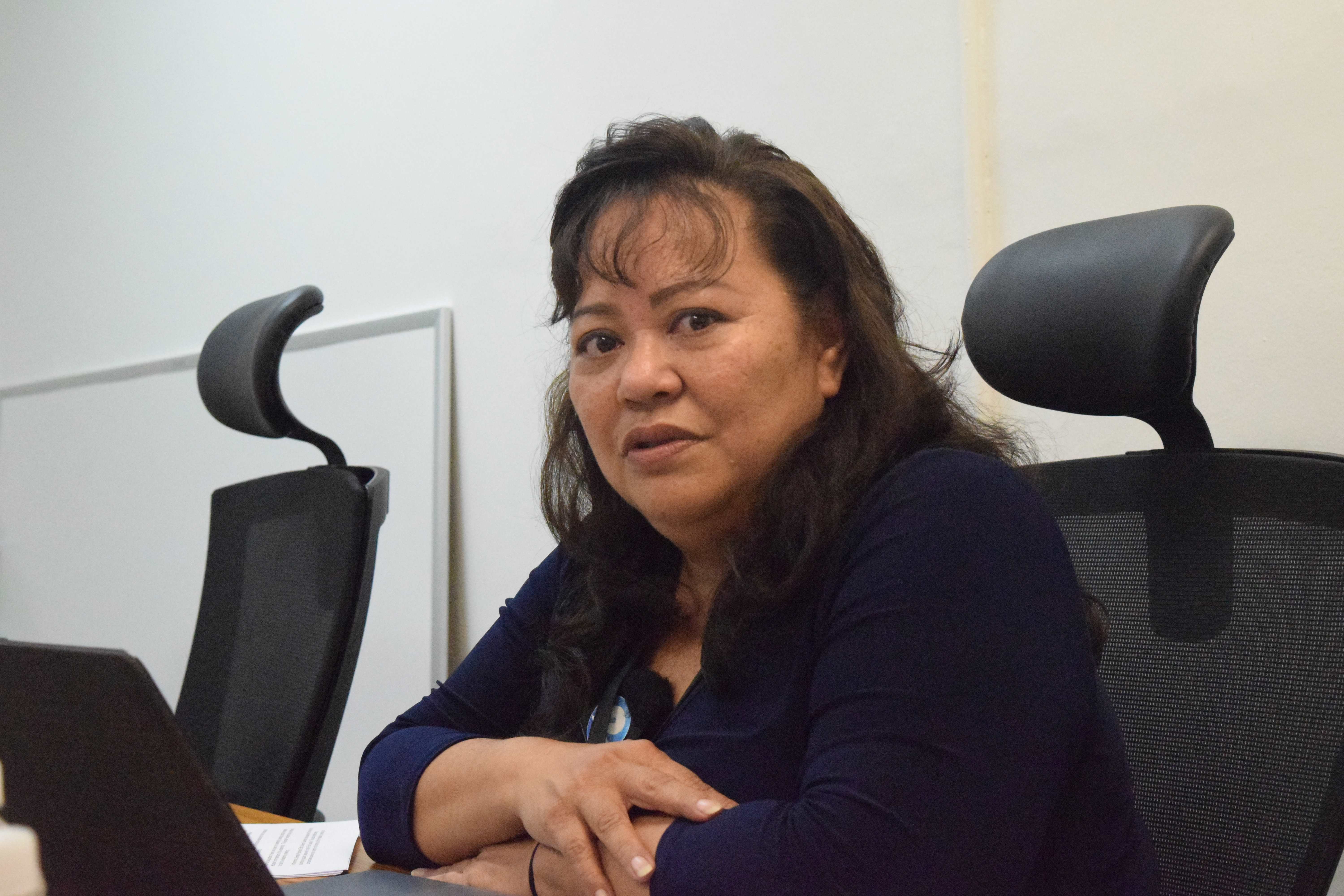 Sen. Celina R. Babauta speaks during a press conference on Tuesday in her office on Capital Hill.
