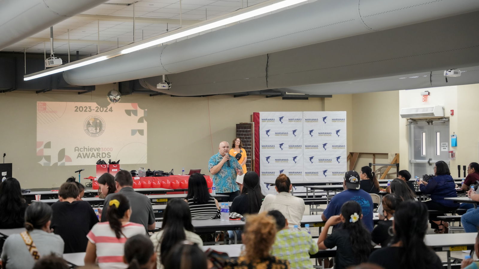 Commissioner of Education Dr. Lawrence F. Camacho spoke to students and teachers regarding the importance of Achieve3000, among other tools and initiatives that support student learning.