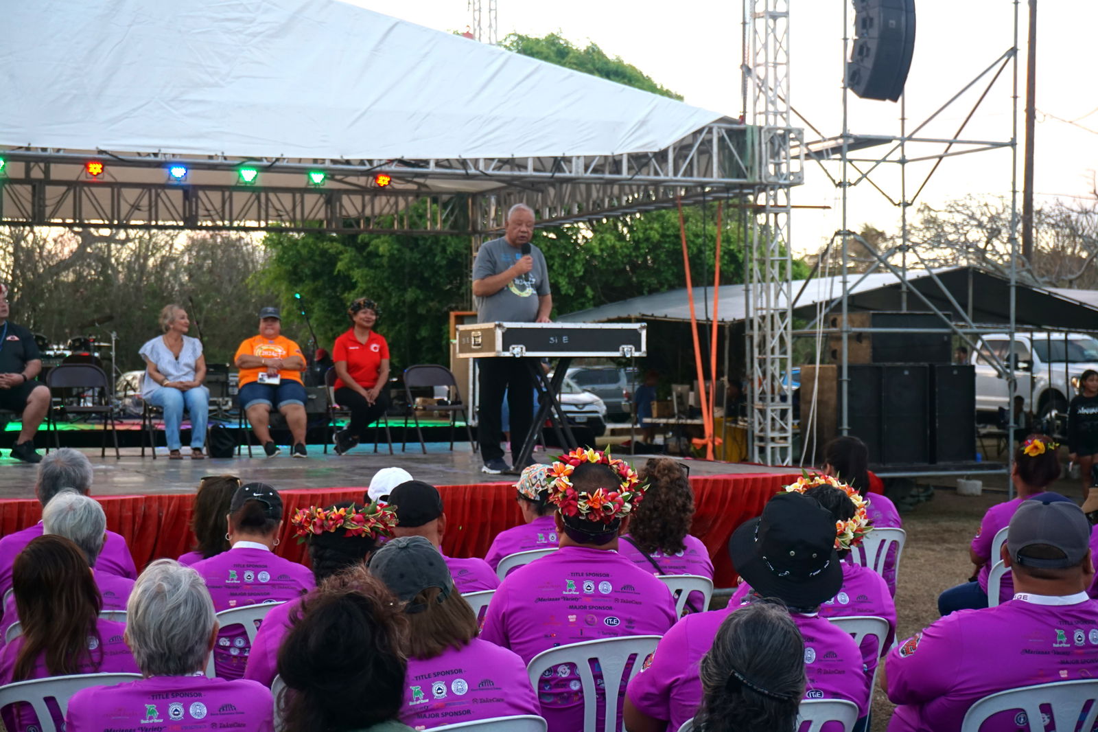 Acting Gov. David M. Apatang speaks to other cancer survivors and their families at the Marianas March Against Cancer on Friday.