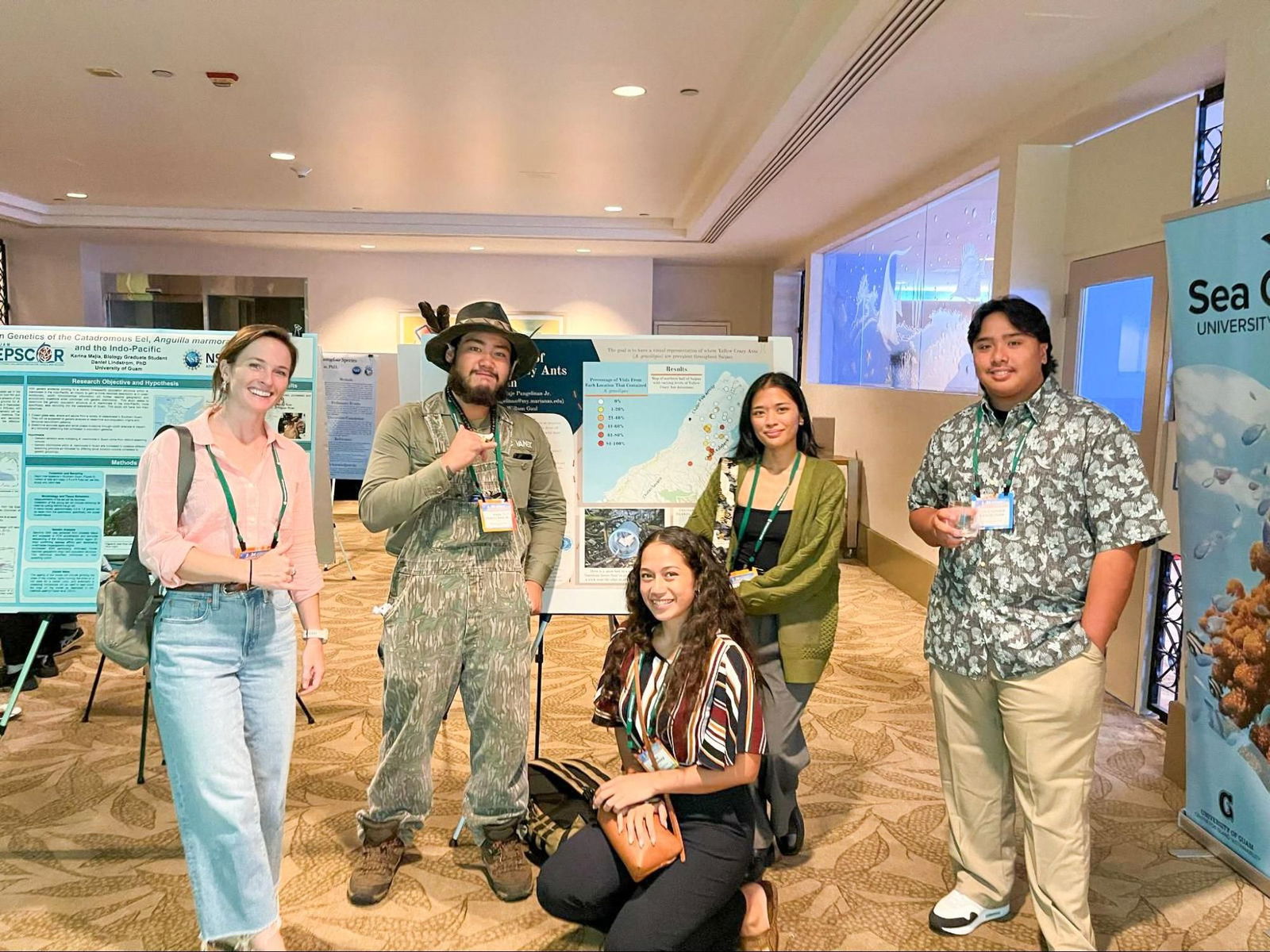 From left, Northern Marianas College Natural Resources Management Program coordinator and instructor Kelsey Lynn McClellan with NMC students Mark Terlaje Pangelinan, Kina Rangamar, Kianna Reyes, and Christopher Pangelinan at the 15th Annual Conference on Island Sustainability hosted by the University of Guam’s Center for Island Sustainability.