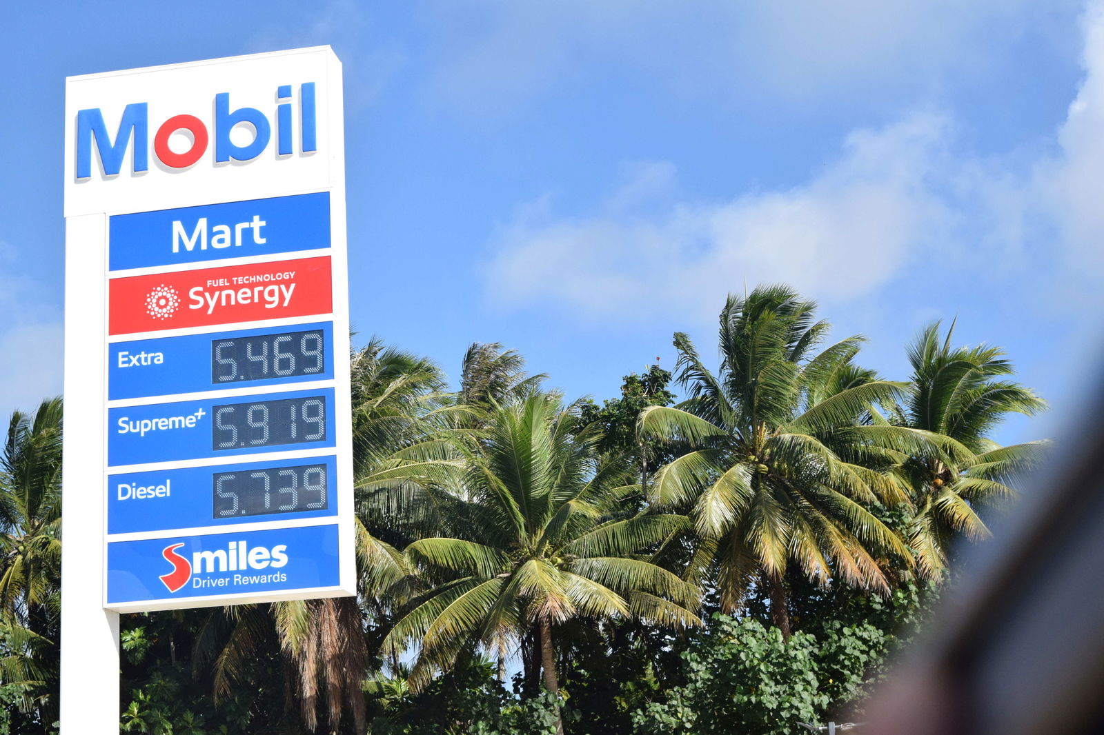 Mobil Oil Marianas in Chalan Kiya displays its prices on Wednesday.