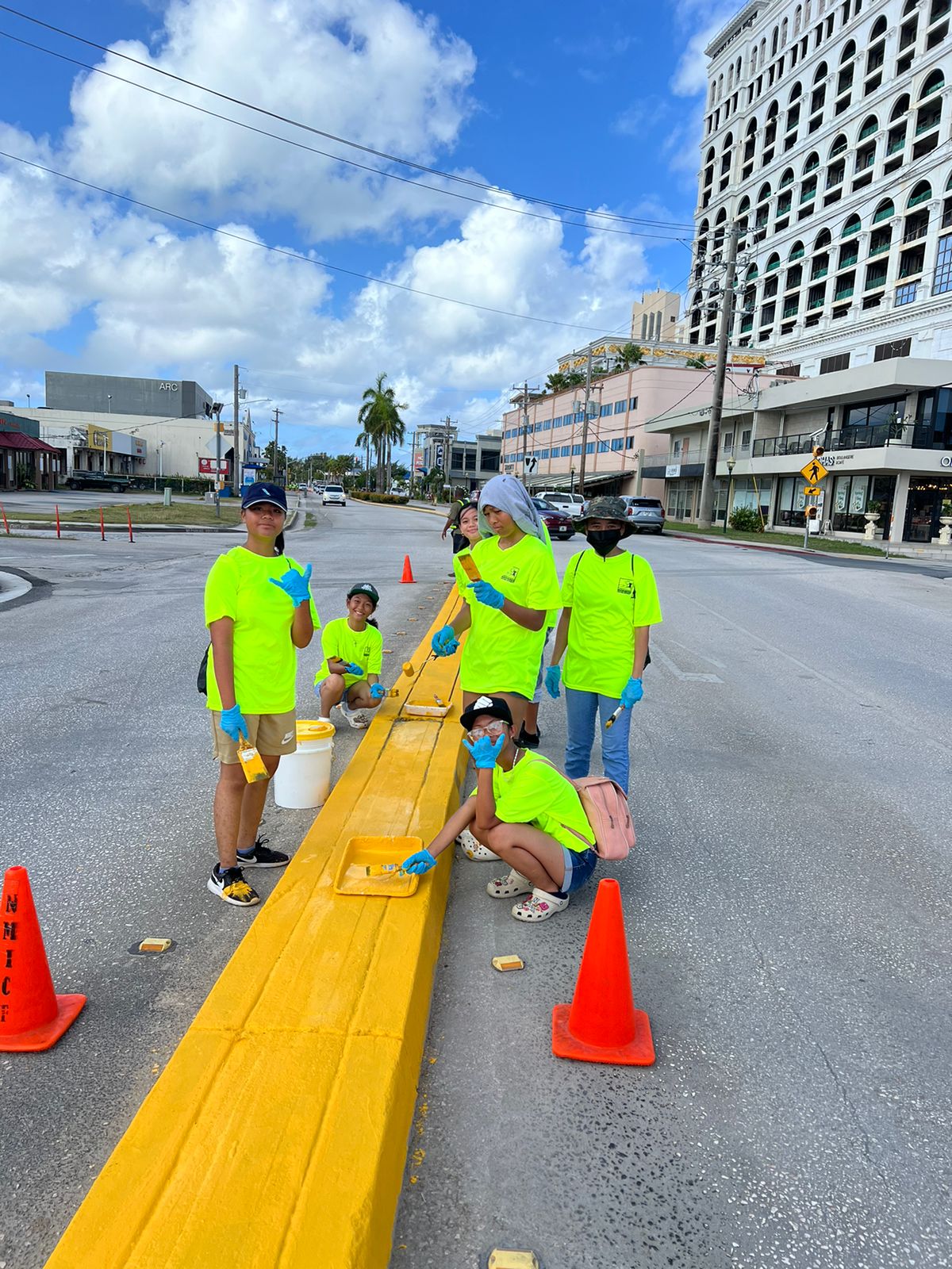 Hopwood Middle School’s MY WAVE Club members participate in the Marianas Tourism Month cleanup on May 18, 2024 by painting meridians and curbs in downtown Garapan, Saipan.