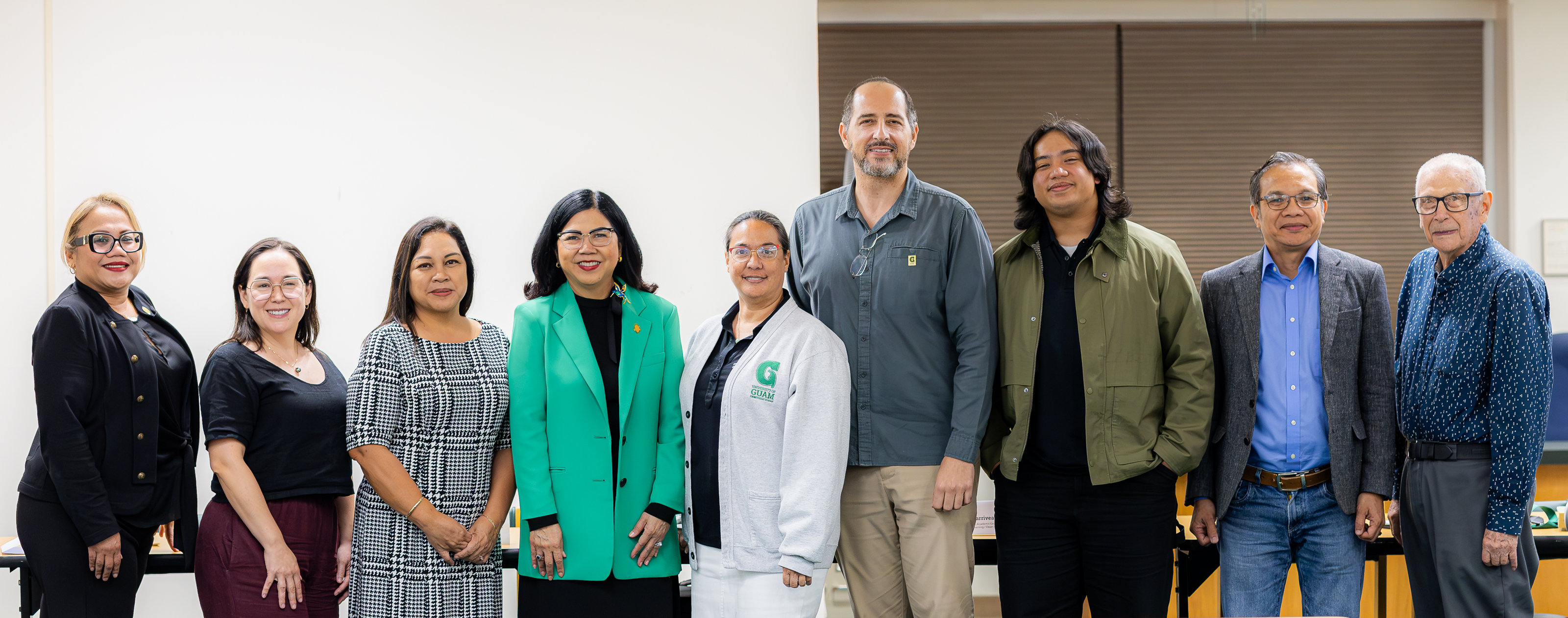 The University of Guam held a press conference on May 9 to unveil the Bisita: Historic Guam augmented reality mobile app which accurately depicts interactive images and video of Hågatña  during the 1890's. From left: Dr. Sharleen  Santos Bamba, UOG senior vice president and provost, Maria Eugenia Leon Guerrero, Hågatña  Restoration and Redevelopment Authority Board of Commissioners chairwoman, Cynthia  Rapadas, Pacific Historic Parks regional director, Dr. Anita Borja Enriquez,  UOG president, Dr. Monique Storie, University Libraries  dean, Dr. Carlos Madrid, Micronesian Area Research Center director of research and professor of Spanish Pacific History, JThomas Tyquiengco, teaching assistant, Dr. Jose Alban, assistant professor of Geography,  and Fr. Kenneth Carriveau, emeritus professor of Library Sciences.
