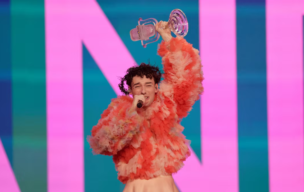Nemo representing Switzerland celebrates after winning during the grand final of the 2024 Eurovision Song Contest, in Malmo, Sweden, May 12, 2024.