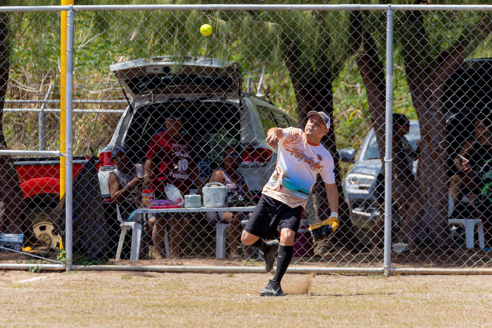 TutuRamz's Jack Cepeda throws the ball infield during a 2024 Budweiser Belau Amateur Softball Association League game at the Dandan baseball field on Sunday.