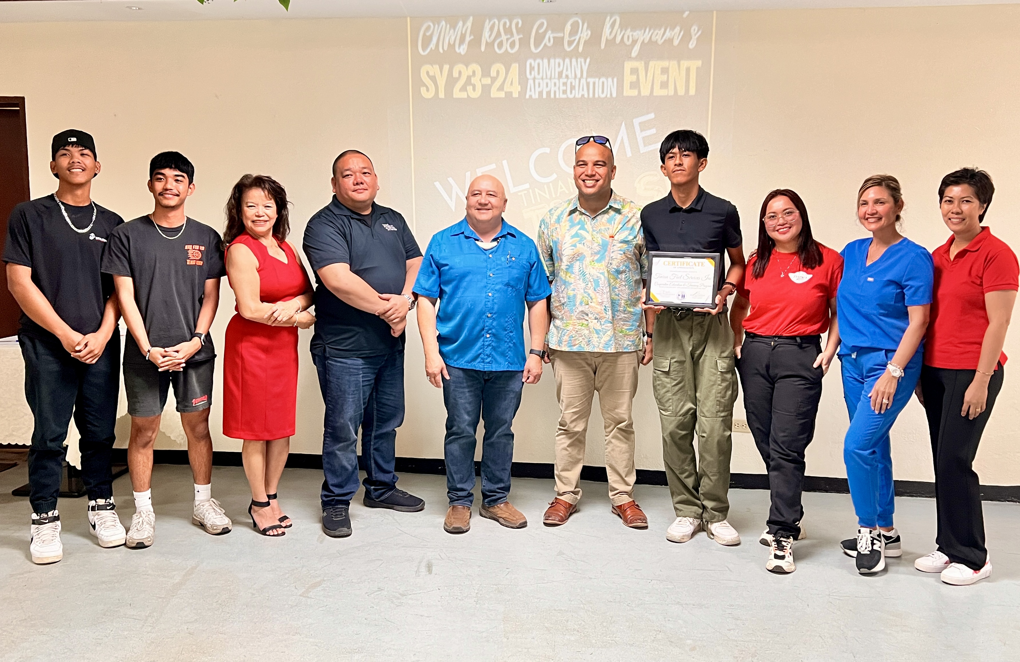 Tinian Fuel Services is honored by PSS leaders for supporting the PSS Cooperative Education Program.