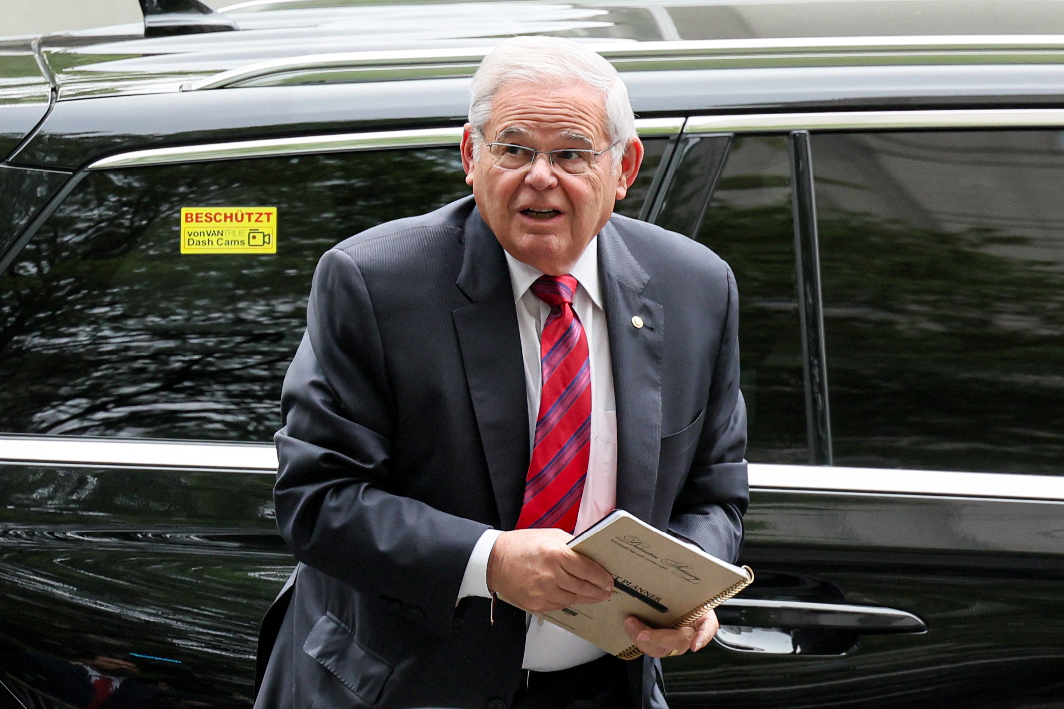 U.S. Sen. Robert Menendez, D-NJ, arrives at federal court for the start of his bribery trial in connection with an alleged corrupt relationship with three New Jersey businessmen, in New York City, May 13, 2024.