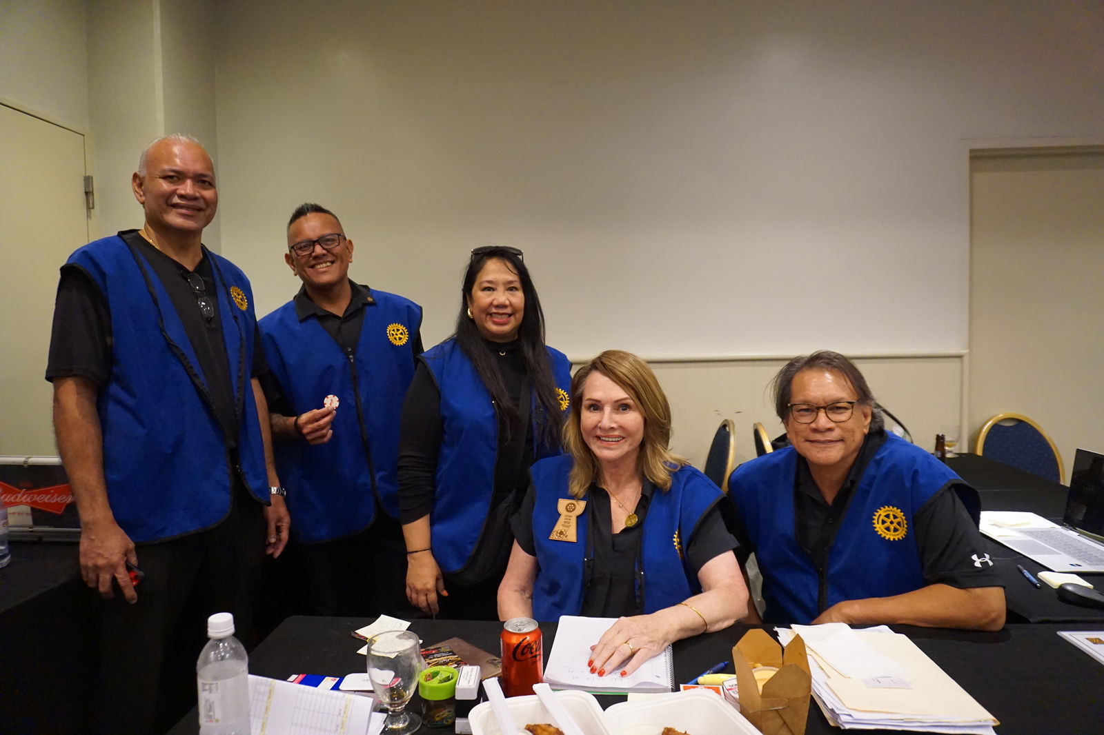 Joann Aquino, center, poses for a picture with fellow Rotarians at the Saipan Rotary Club’s Las Vegas Night fundraising event on May 11 at the Crowne Plaza Resort. 