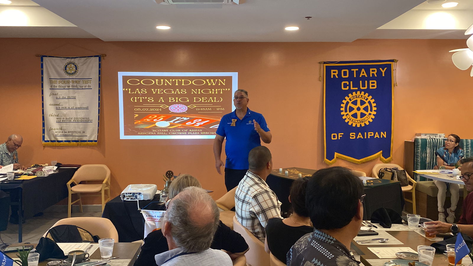 Rotary Club of Saipan Sgt.-at-Arms Curtis Dancoe speaks during a meeting at Crowne Plaza Resort on Tuesday, May 7, 2024.