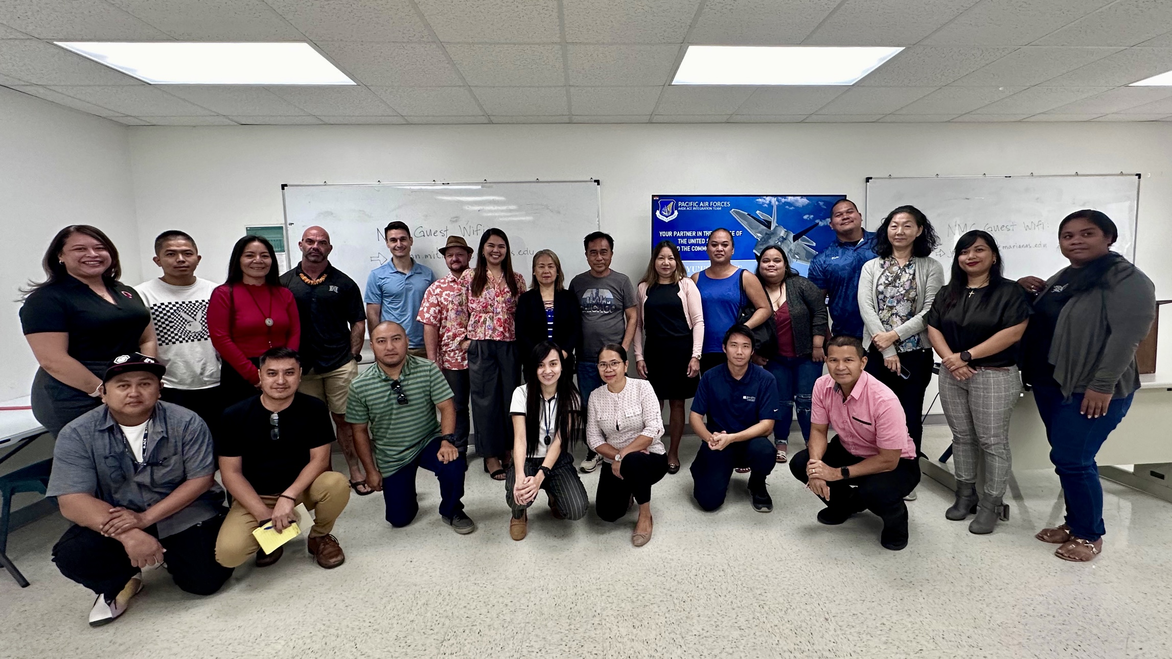 Training participants pose for a photo with Nadine C. Deleon Guerrero, director of the CNMI SBDC Network, and Glenna Sakisat Palacios, a consultant with the Pacific Air Force Logistics, Engineering, and Force Protection Directorate.