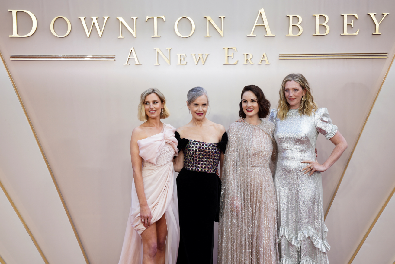 Cast members Laura Carmichael, Elizabeth McGovern, Michelle Dockery and costume designer Anna Robbins arrive for the world premiere of “Downton Abbey: A New Era” in London, Britain, April 25, 2022.