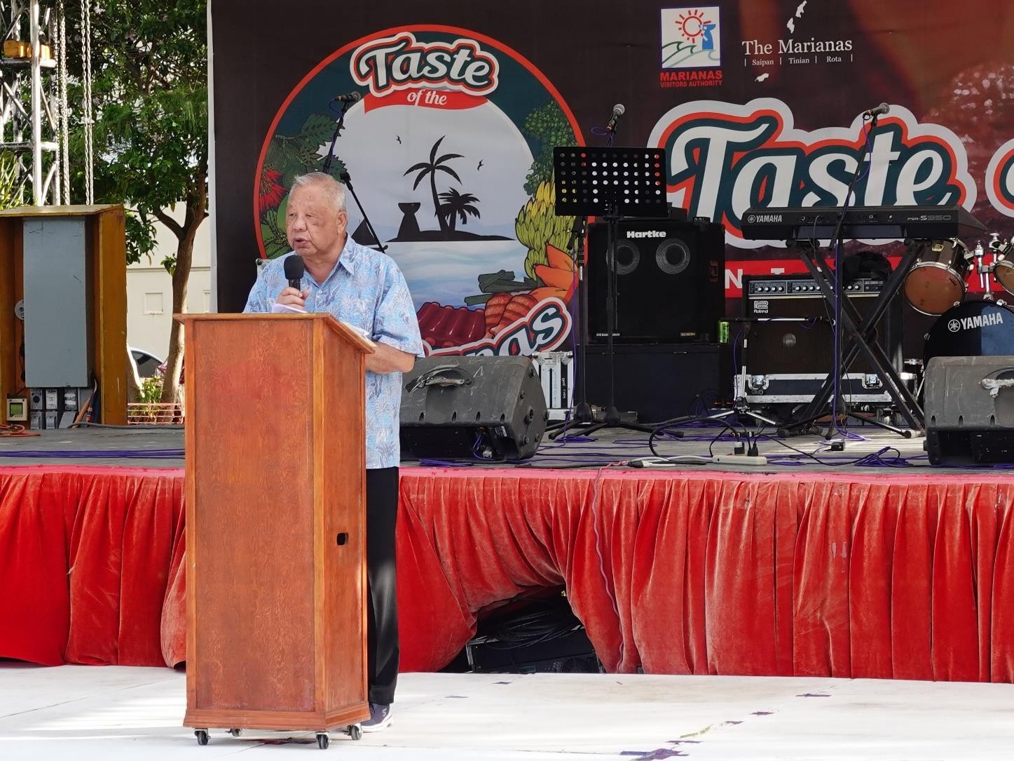 Acting Gov. David M. Apatang welcomes festivalgoers to the 25th Annual Taste of the Marianas International Food Festival at American Memorial Park on May 4, 2024.
