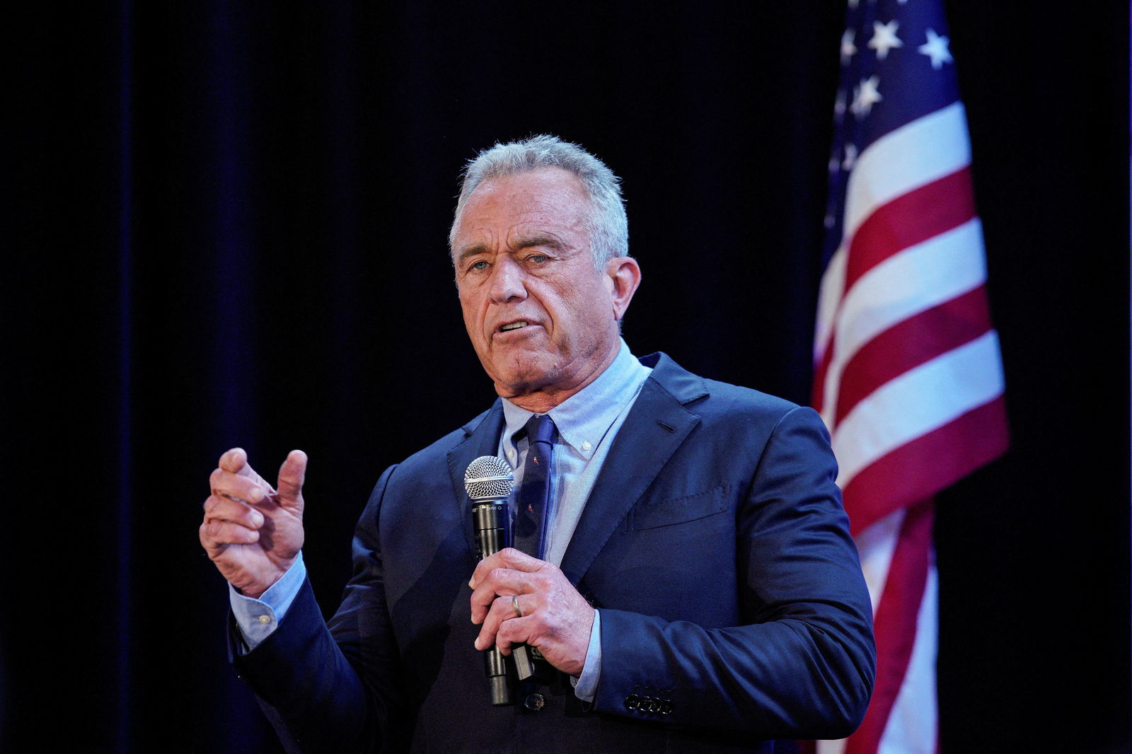 Robert F. Kennedy Jr. speaks to attendees during a press conference in New York, May 1, 2024.