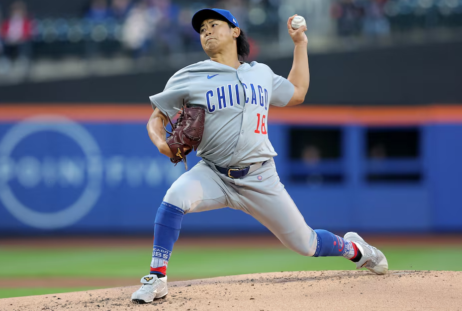Chicago Cubs starting pitcher Shota Imanaga (18) pitches against the New York Mets during the first inning at Citi Field in New York City, May 1, 2024.