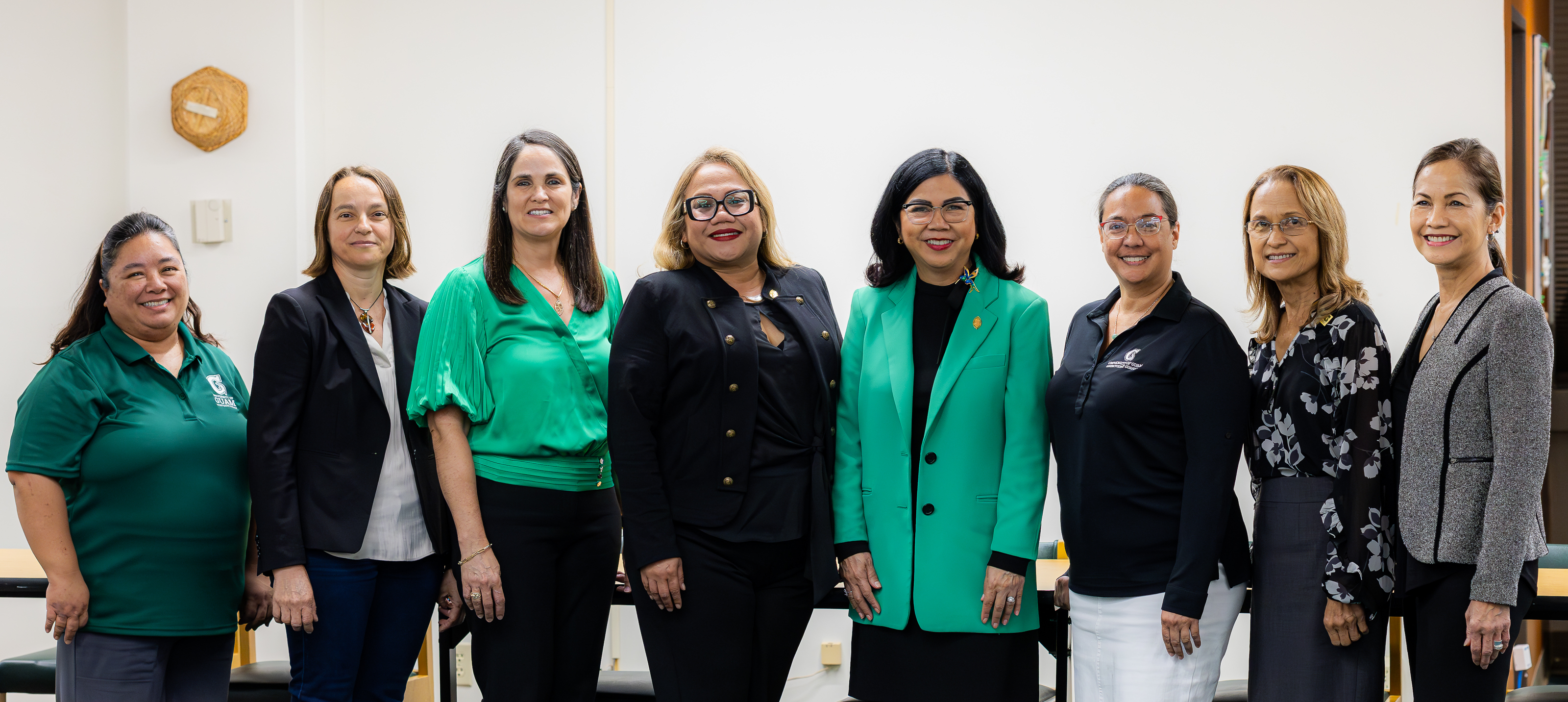 The University of Guam held a press conference on May 9 to announce the launch  of two new graduate degree programs: a Master of Science in Data Science and a Master of Library and Information Science. From left: Dr. Leslie  Aquino, associate professor of Mathematics, Dr. Grazyna Badowski, associate professor of Mathematics, Dr. Rachael Leon Guerrero, dean of the College of Natural and Applied Sciences, Dr. Sharleen Santos-Bamba, senior vice president and provost, Dr. Anita Borja Enriquez, president, Dr. Monique Storie, dean of University Libraries, Dr. Alica Aguon, dean of the School of Education, and Dr. Geraldine James,  assistant professor of Advanced Education & Research Services.