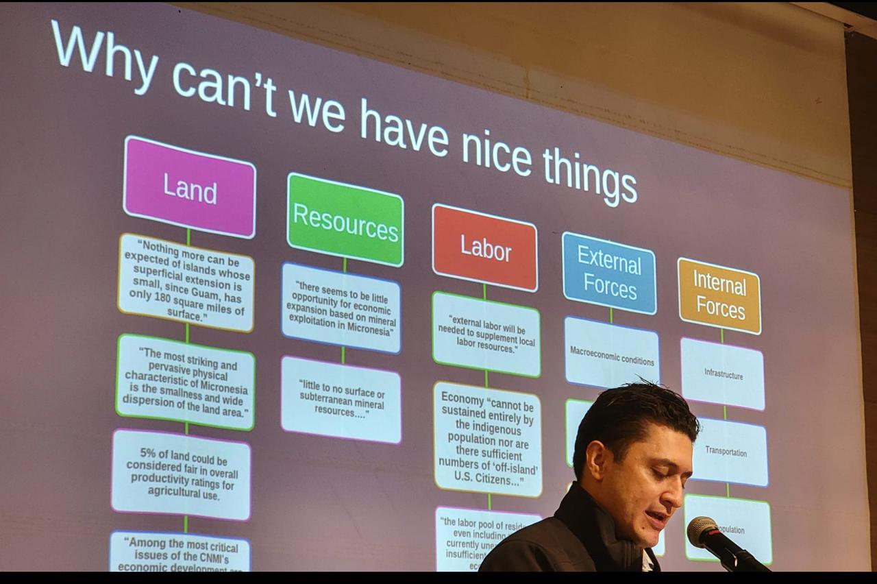 Local economist Matthew Deleon Guerrero at the Saipan Chamber of Commerce’s 2nd Economic Summit last week.