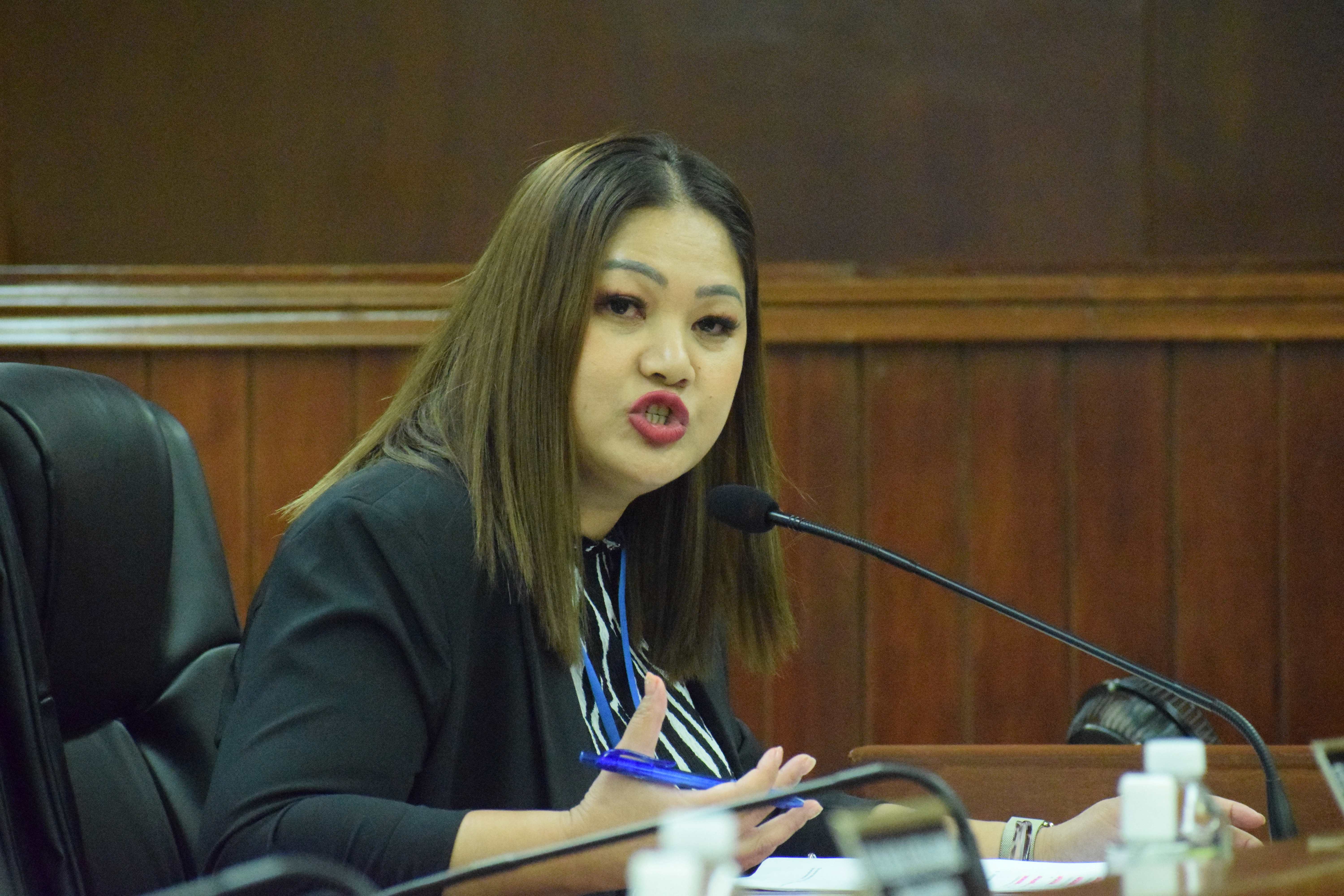 Senate Floor Leader Corina L. Magofna delivers her remarks.