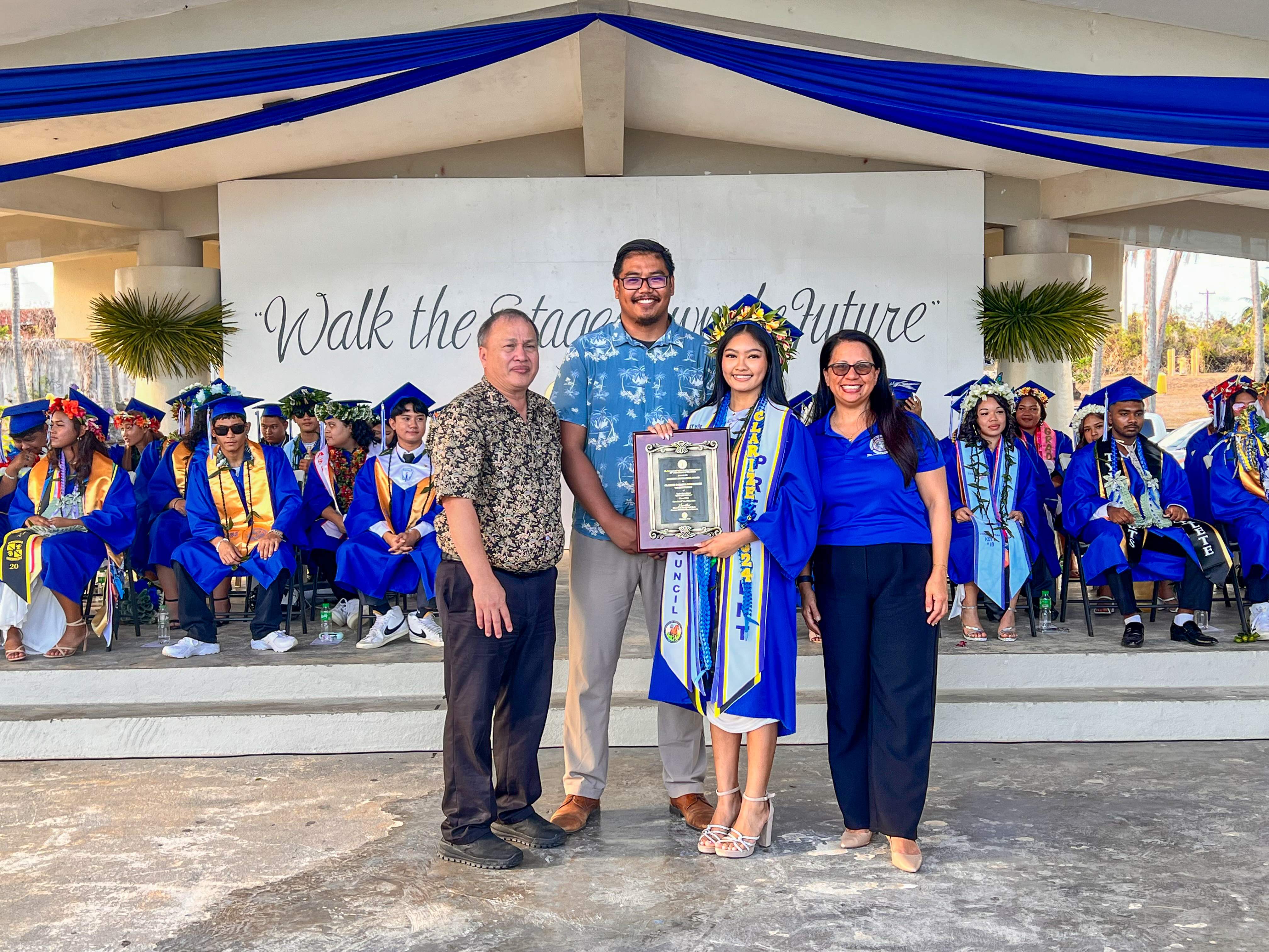 The Board of Education Academic Excellence Award was presented to the class valedictorian, Clarize Paraiso Rodriguez, by Acting BOE Chair Maisie B. Tenorio, and BOE members Antonio L. Borja and Andrew L. Orsini.