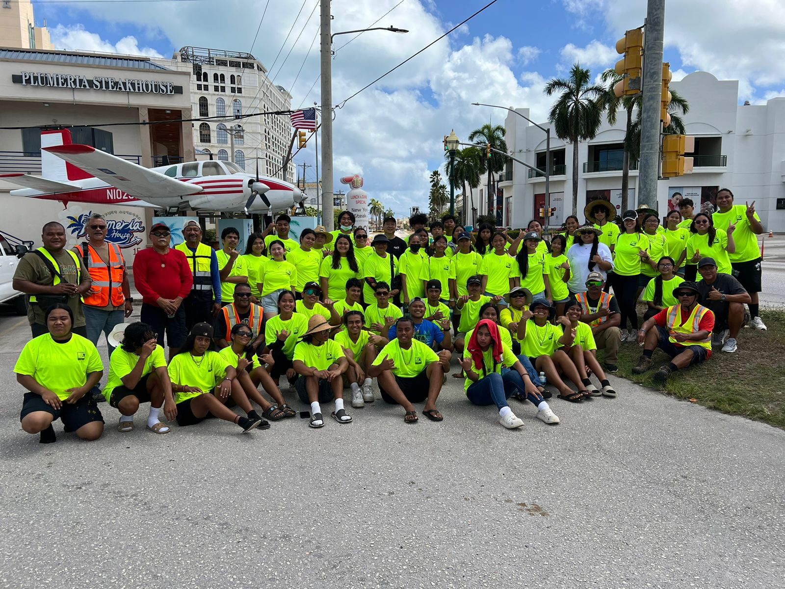 Sixty-two members of the Dandan Middle School, Hopwood Middle School, Da’ok Academy, Saipan Southern High School, and Marianas High School MY WAVE Club and the Department of Public Works participate in the Marianas Tourism Month painting initiative on May 18, 2024 in downtown Garapan, Saipan. The beautification project was organized by the Marianas Visitors Authority.