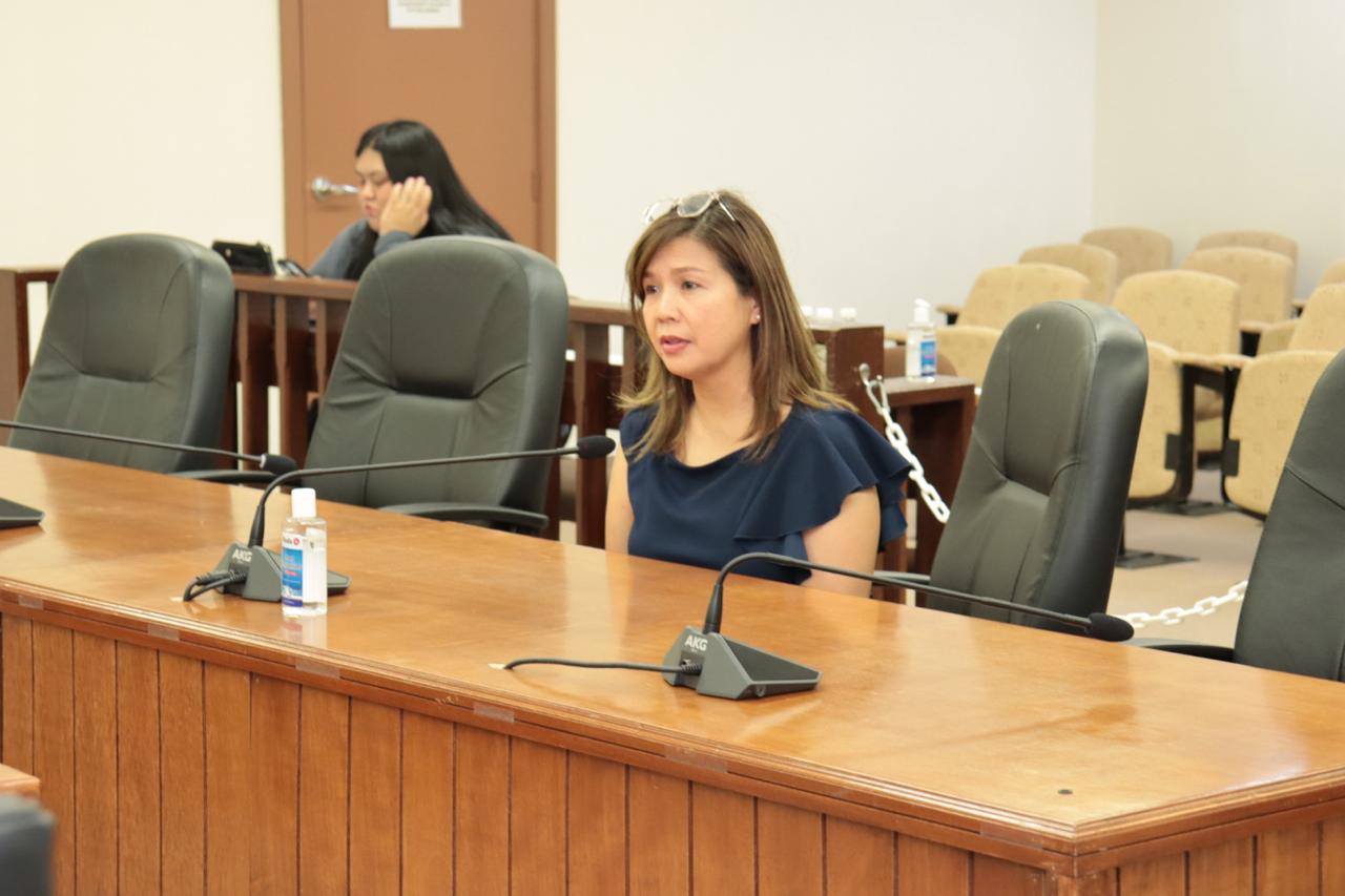 Zoning Board nominee Eleonor Alinas answers a question during a public hearing conducted by the Saipan and Northern Islands Legislative Delegation's Judiciary and Governmental Operations Committee in the Senate chamber on Tuesday.