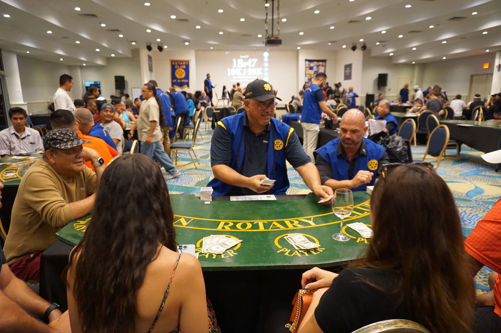 Rotarian Curtis Dancoe is the blackjack dealer at the Saipan Rotary Club’s Las Vegas Night fundraising event on May 11 at the Crowne Plaza Resort. 