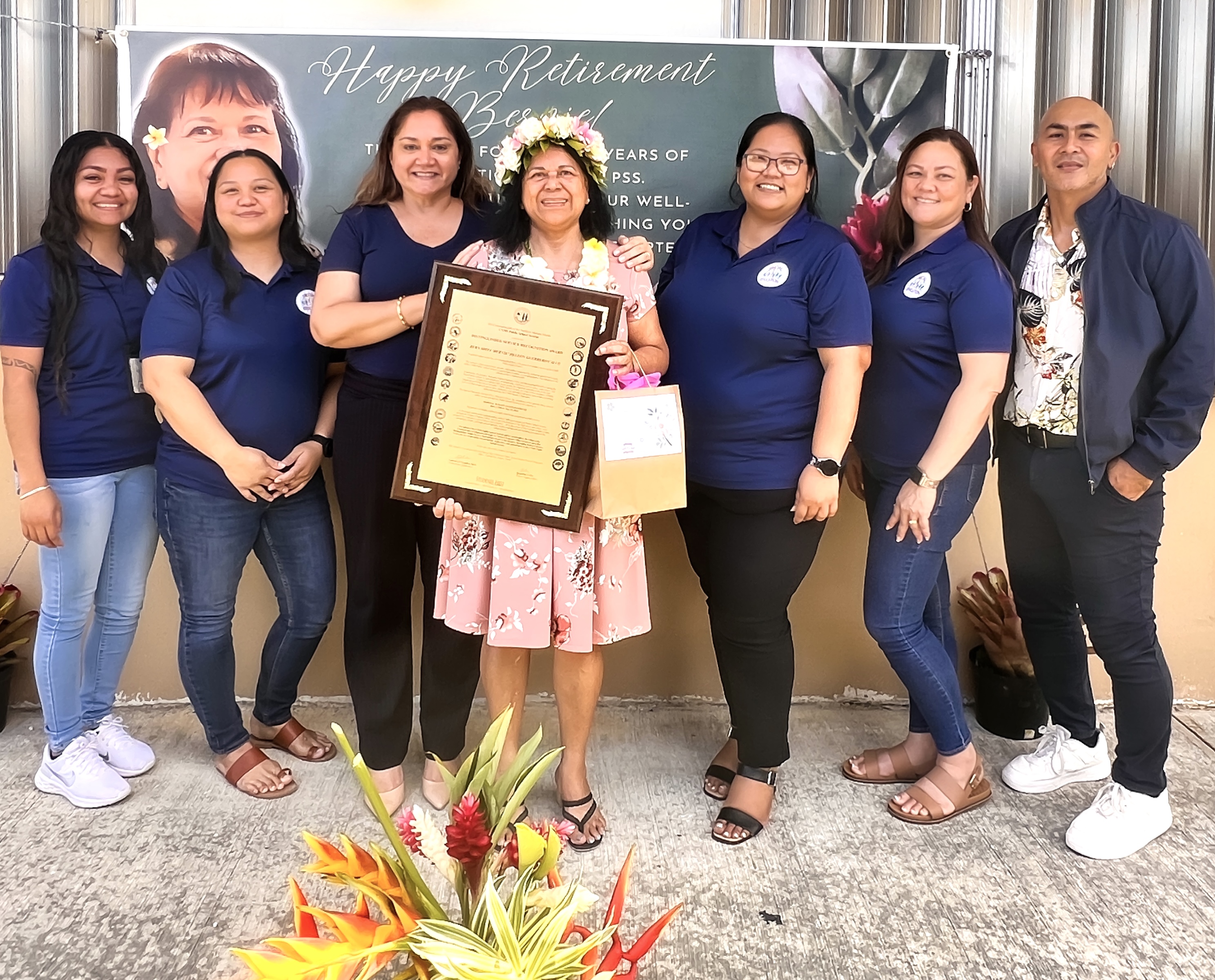 The Special Education Program of the Public School System also honored retiring employee Bernardita “Bernie” DLG Calvo. In photo are PSS SPED State Director Donna M. Flores and her staff: Nora Fujihira, Lucille Deleon Guerrero, Jerry Diaz, Lorie Baulechong, and Leah Montealegre. 
