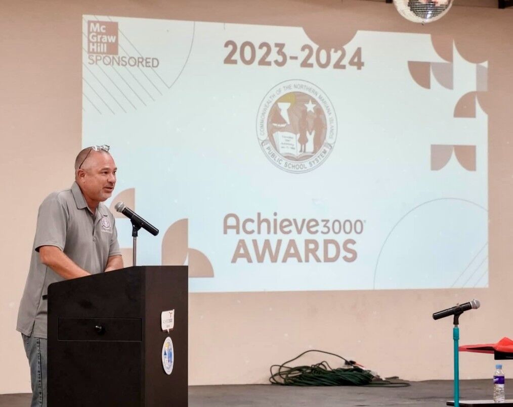 Board of Education Secretary/Treasurer Gregory Pat Borja praises the Achieve3000 success of public elementary, middle, and high schools on Saipan, Tinian and Rota.