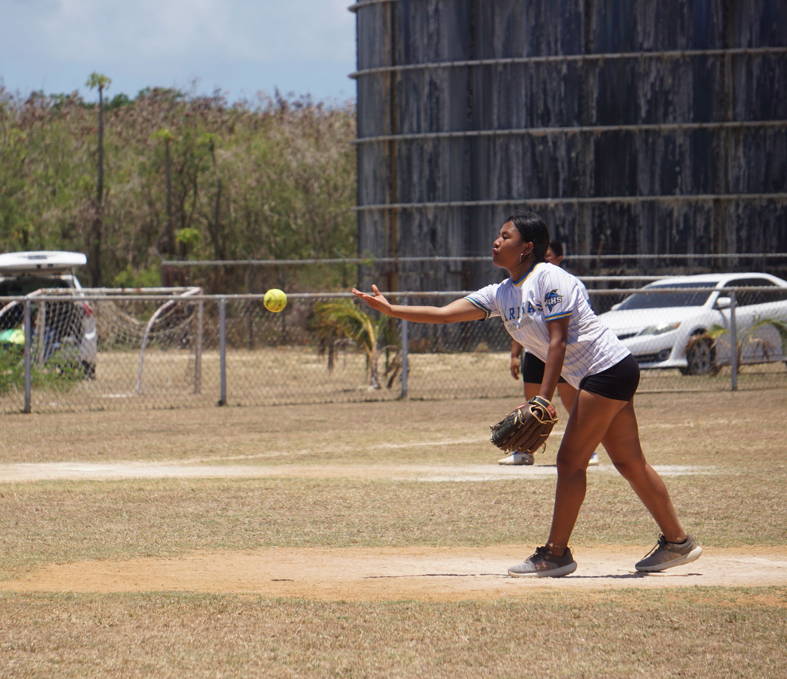 Marianas High School's Daviann Sablan pitches against Saipan Southern High School during the girls high school division championship game of the SBL-PSS Interscholastic Softball League SY23-24 at the Dandan baseball field on Saturday.