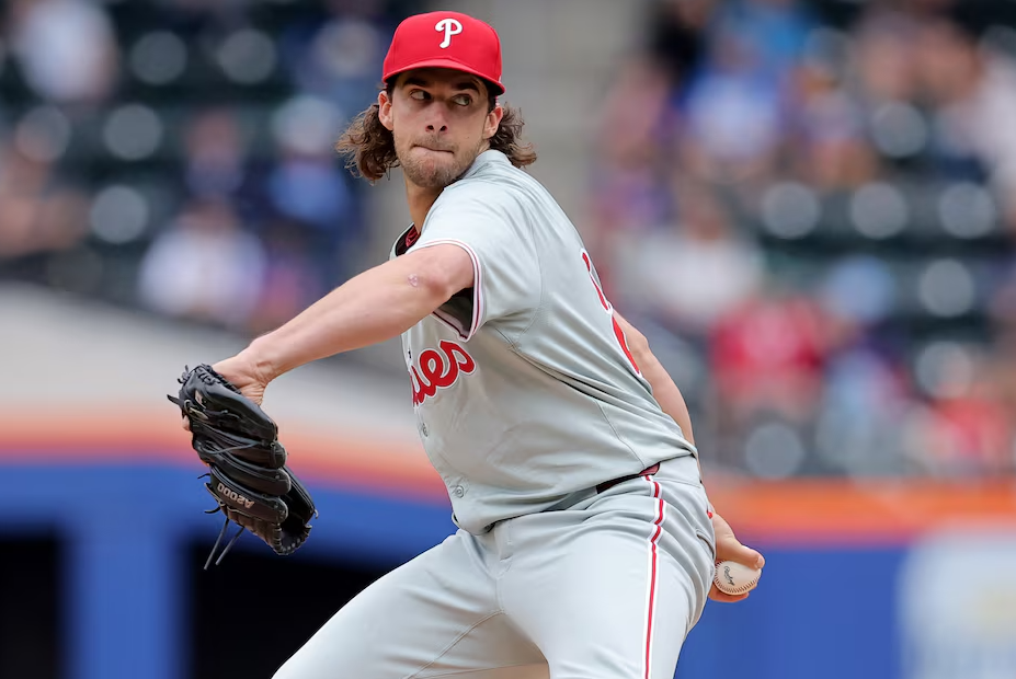 Philadelphia Phillies starting pitcher Aaron Nola (27) pitches against the New York Mets during the second inning at Citi Field in New York City, May 14, 2024.