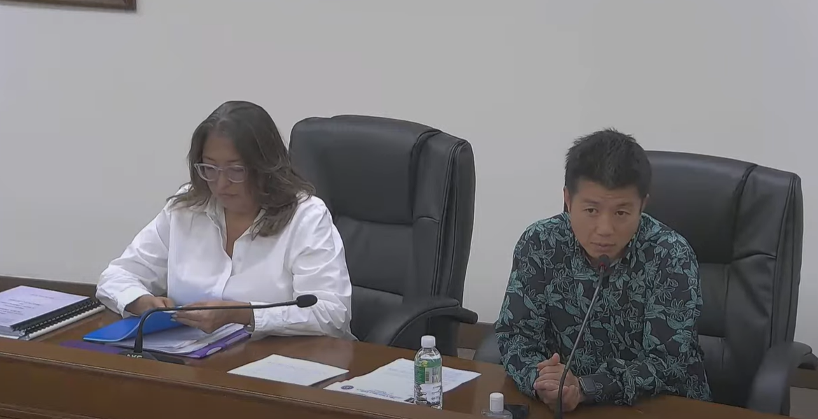 Micronesian Resort Inc. President and Chief Executive Officer Brian Shin and acting Eland Group Vice President Gloria Cavanagh appear before the Senate Committee on Resources, Economic Development and Programs, and Gaming on Thursday.