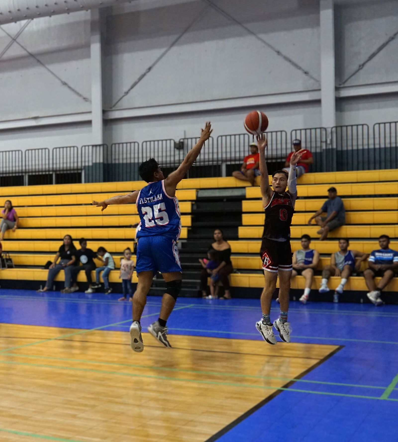 Bridge Capital's Steve King takes the contested three-point shot from the corner during a game against New Changming in the Michelob Ultra Cup 2024 at the Ada gym on Monday.