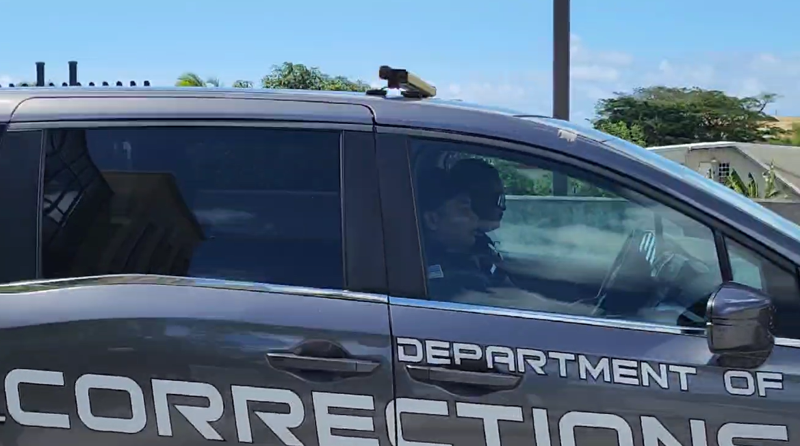 A van transporting David Matthew Frahm back to the Department of Corrections leaves the federal courthouse on Monday afternoon.