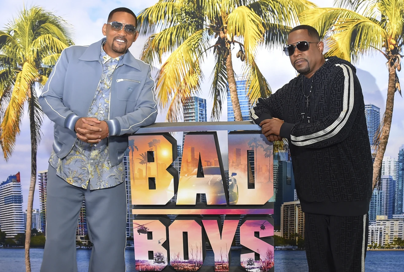 Will Smith, left, and Martin Lawrence arrive at a photo call for “Bad Boys: Ride or Die” on Friday, May 17, 2024 in Carson, Calif.