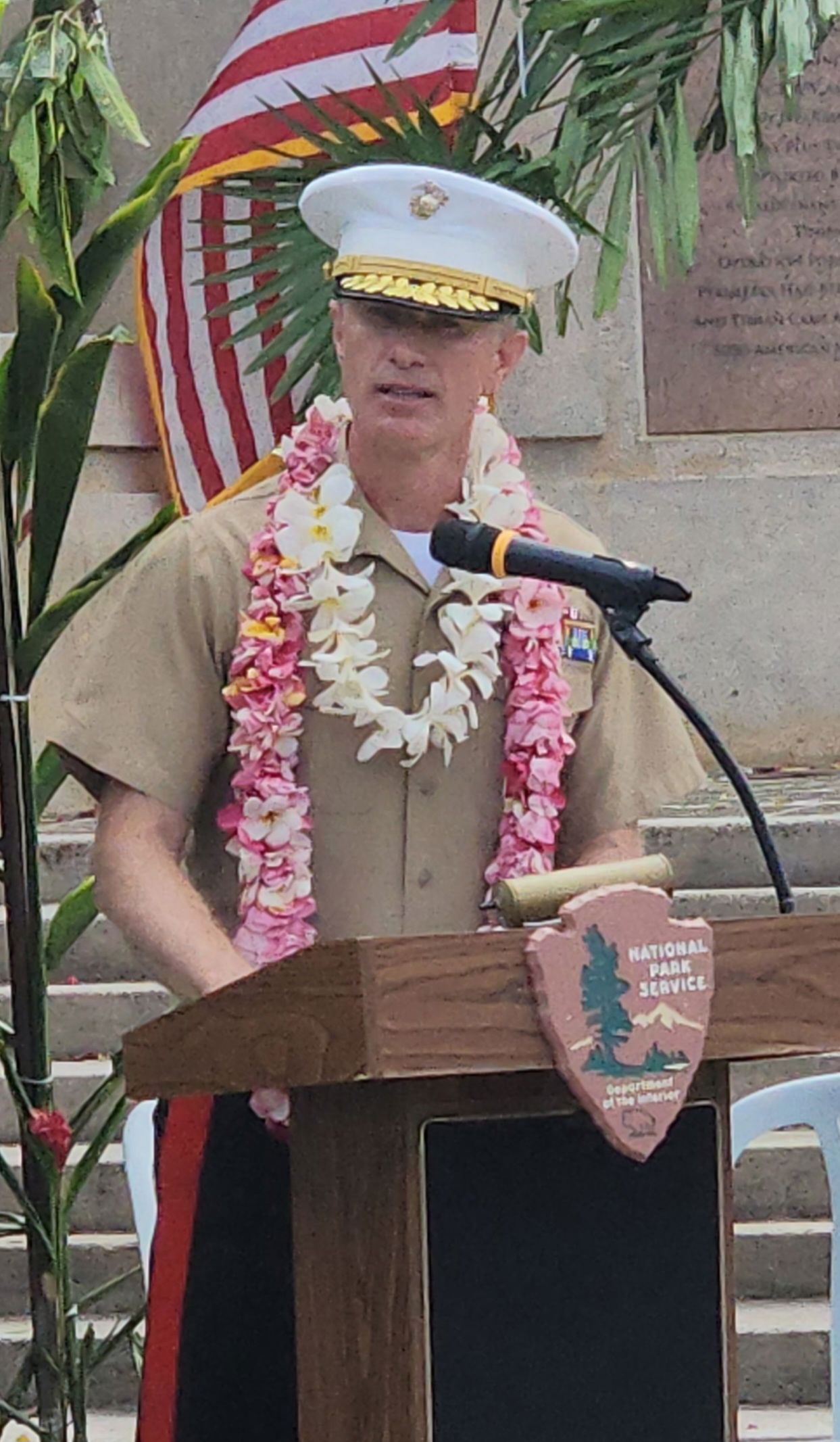 The commanding general of the 4th Marine Division, Brig. Gen. John Jerrard, delivers his keynote address.