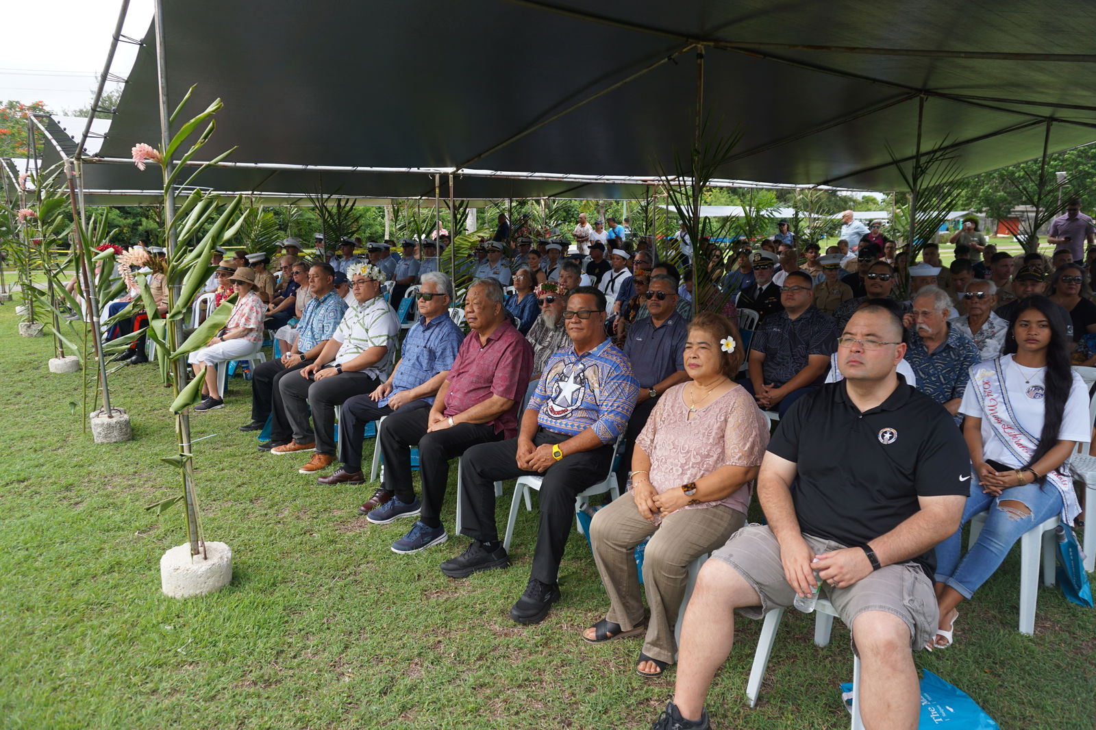 Gov. Arnold Palacios, Lt. Gov. David  M. Apatang, Saipan Mayor Ramon “RB” Camacho with wife Delia, House Speaker Edmund Villagomez,  other officials and dignitaries at the 80th Battle of Saipan and Tinian commemoration ceremony at American Memorial Park on Friday.