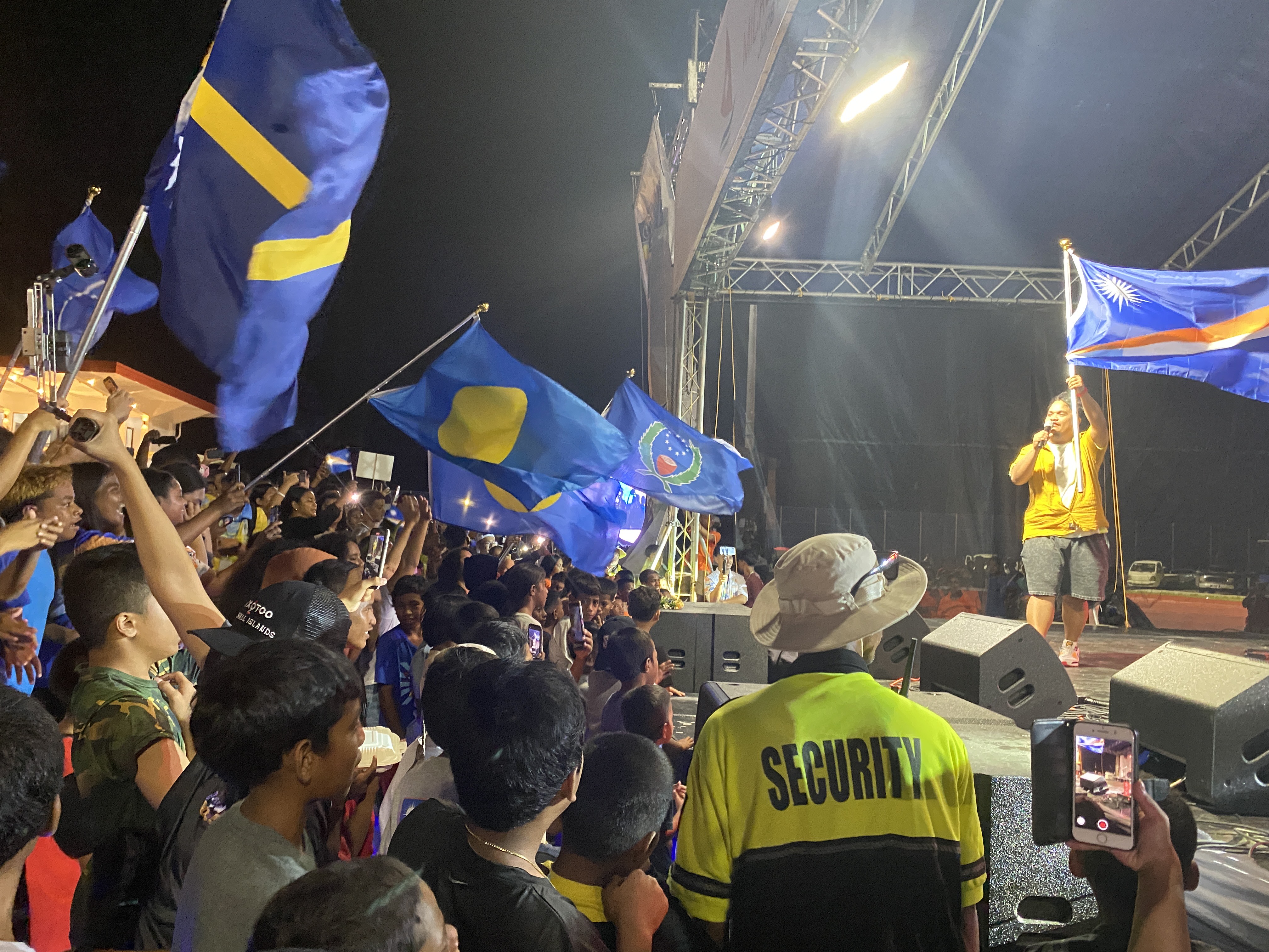 Music and dancing highlighted the opening of the Micronesian Games Saturday in Majuro. One of the performers, Marshallese TikTok sensation Gooney Jibs (Ricardo Kejon), holding the Marshall Islands flag on stage, got the athletes fired up for the Games.