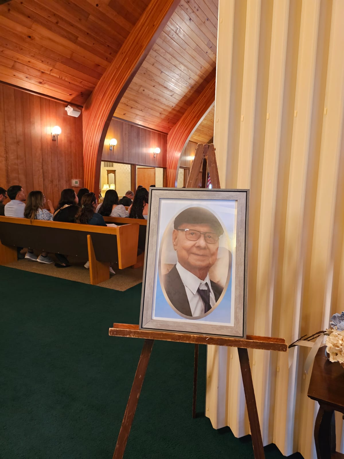 The picture of former Senate President Julian S. Calvo is displayed at the Fir Lane Memorial in Spanaway, Washington state on June 1, 2024.