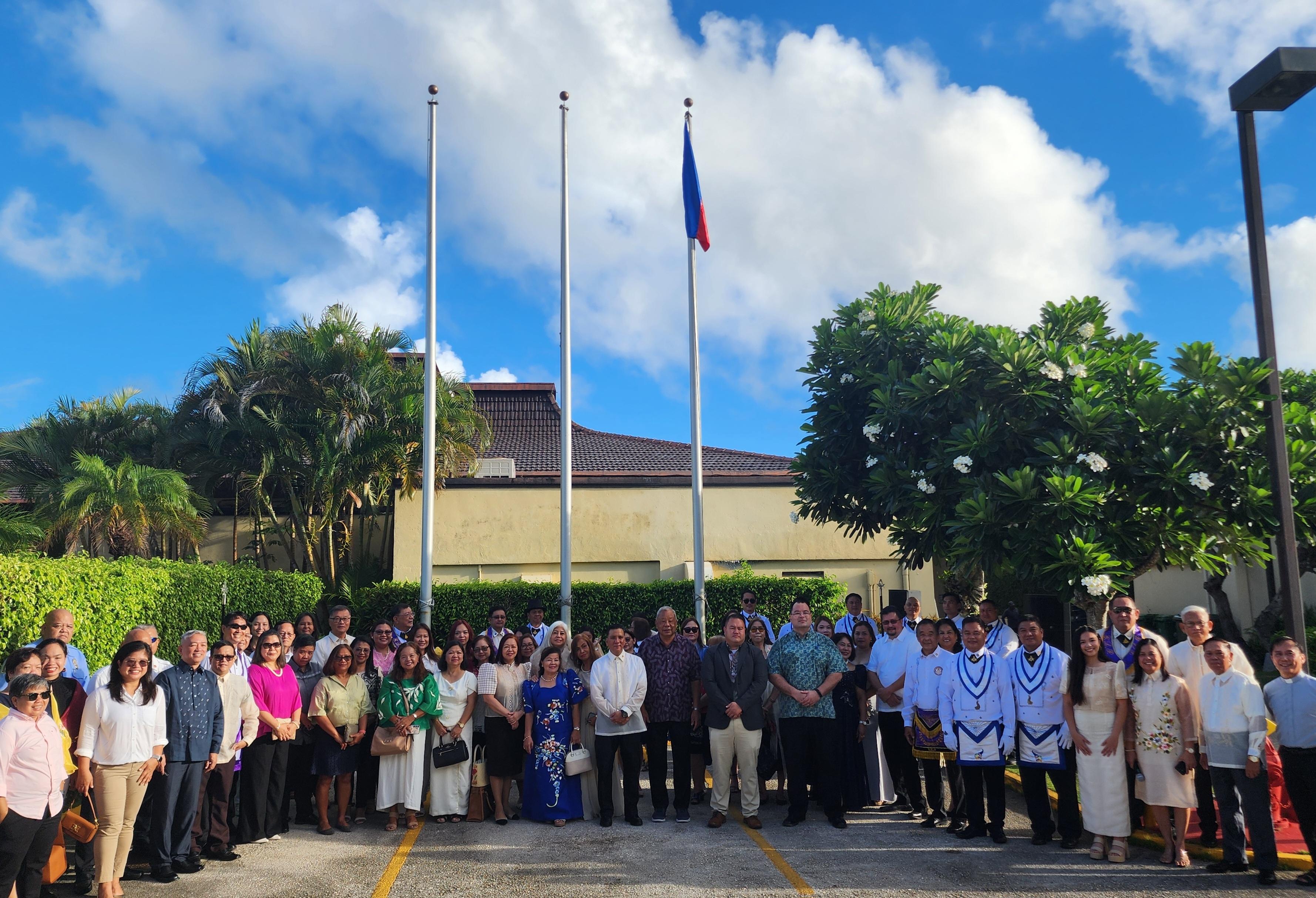 CNMI officials led by Lt. Governor David M. Apatang and Tan Holdings President and Chief Executive Officer Jerry Tan join other dignitaries and Filipino community members at a Philippine Independence Day flag-raising ceremony at Aqua Resort Club on Wednesday morning.