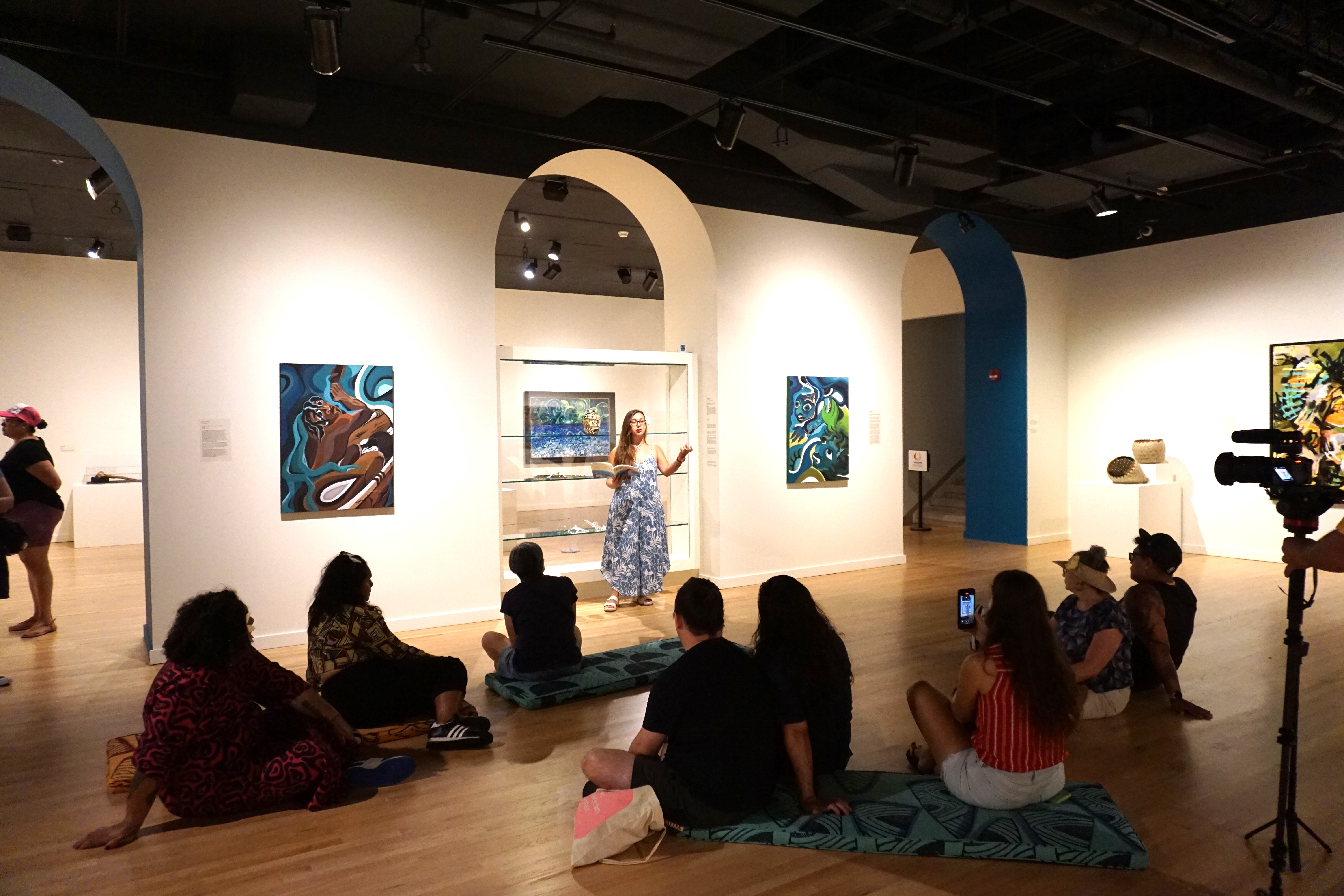 Arielle Taitano Lowe reads from “Ocean Mother” at Capitol Modern in Honolulu, Hawaii on June 14. 