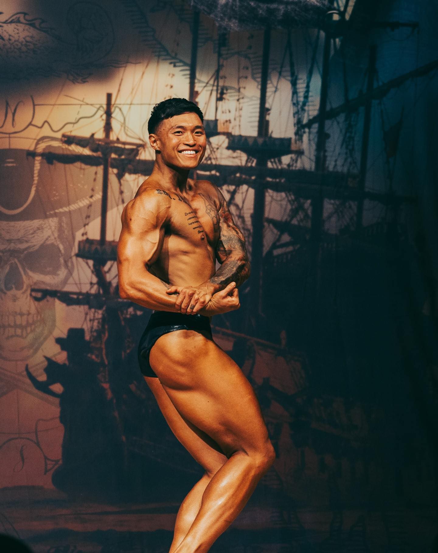 Mike Arciaga strikes a pose during the Panhandle Show Down bodybuilding competition in Pensacola, Florida on April 13.