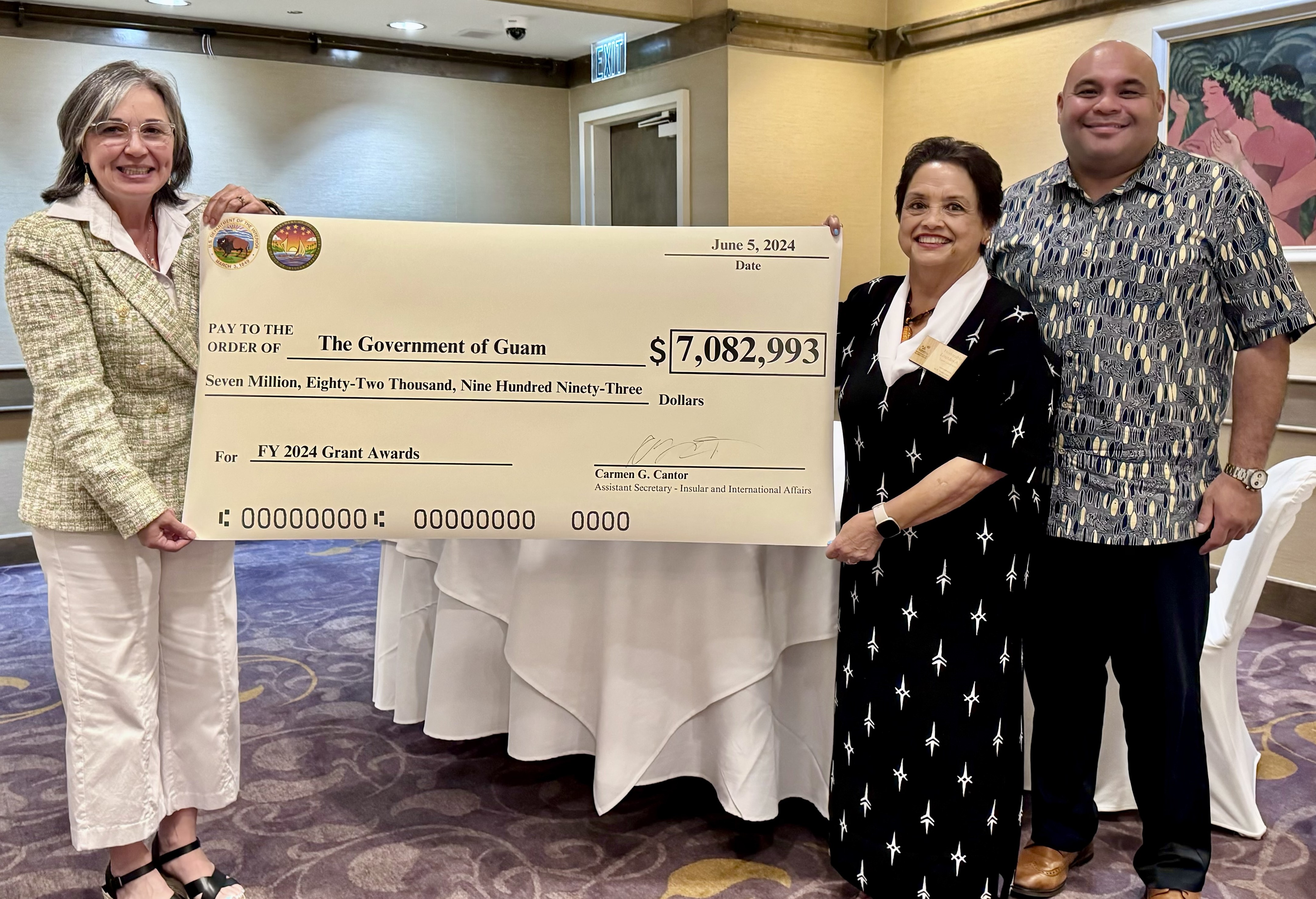 Interior’s Assistant Secretary for Insular and International Affairs Carmen G. Cantor, left, with Guam Gov. Lou Leon Guerrero and Lt. Gov. Josh Tenorio.