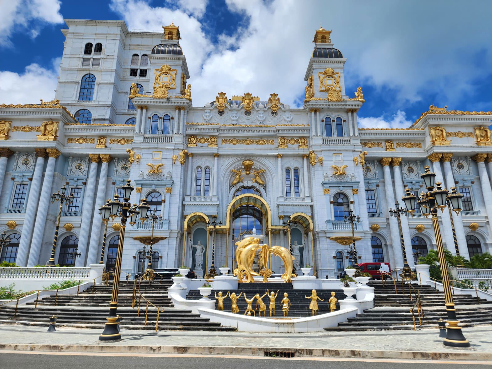 The façade of Imperial Pacific International’s unfinished hotel-casino resort in Garapan on Friday, June 21, 2024.