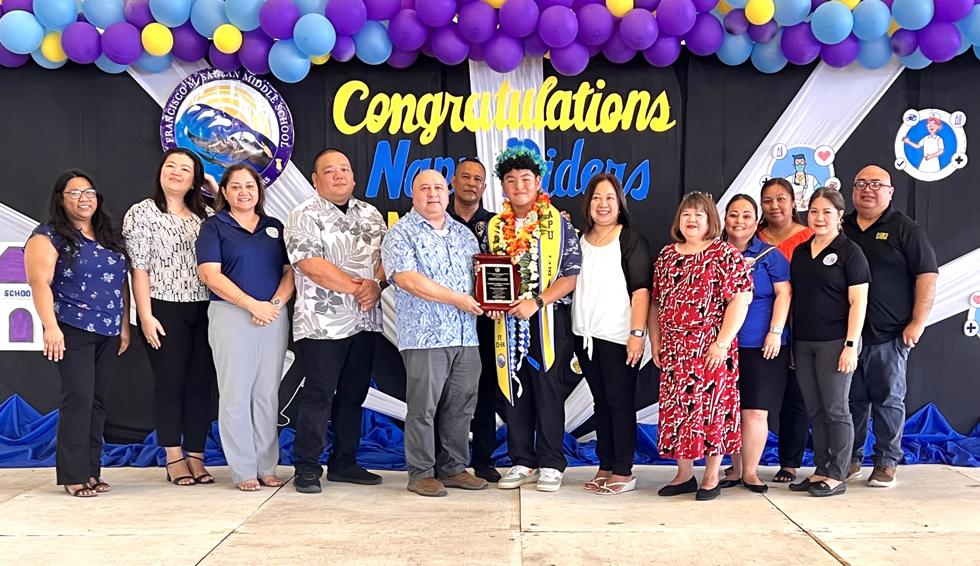 Christian Joseph R. Tenorio is the class salutatorian and the recipient of the Commissioner of Education Academic Excellence Award, which was presented by Commissioner of Education Dr. Lawrence F. Camacho and other Public School System officials.
