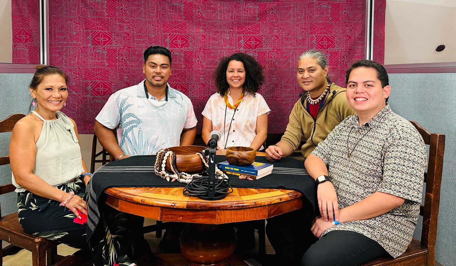 From left, Patty Cruz, Bobby Cruz, Lenny Leon and Thomas Manglona shared their perspectives with the Bishop Museum’s Living Cultures Project in Honolulu, Hawaii. Also in photo is Healoha Johnston, center, cultural resources director of the Bishop Museum.
